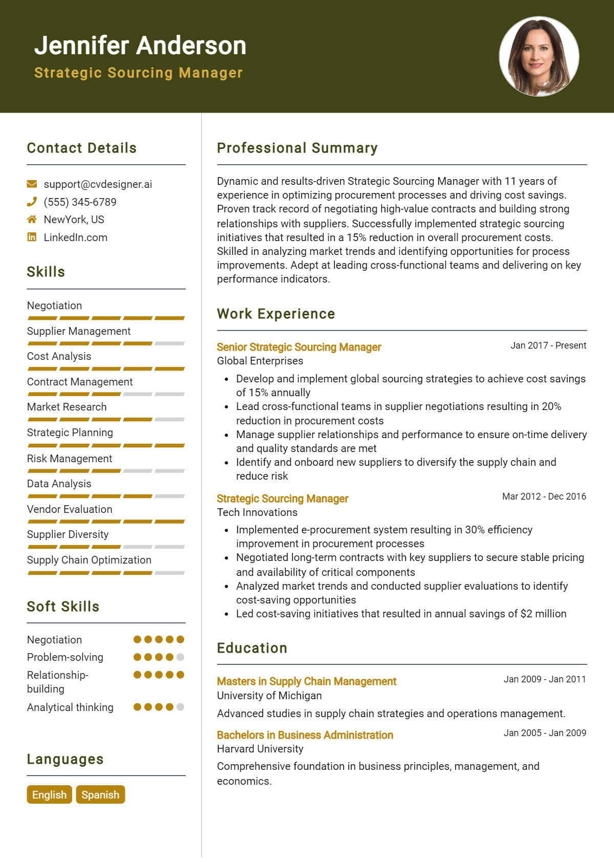 Strategic Sourcing Manager Resume Example for 2026: Best Writing Tips Preview