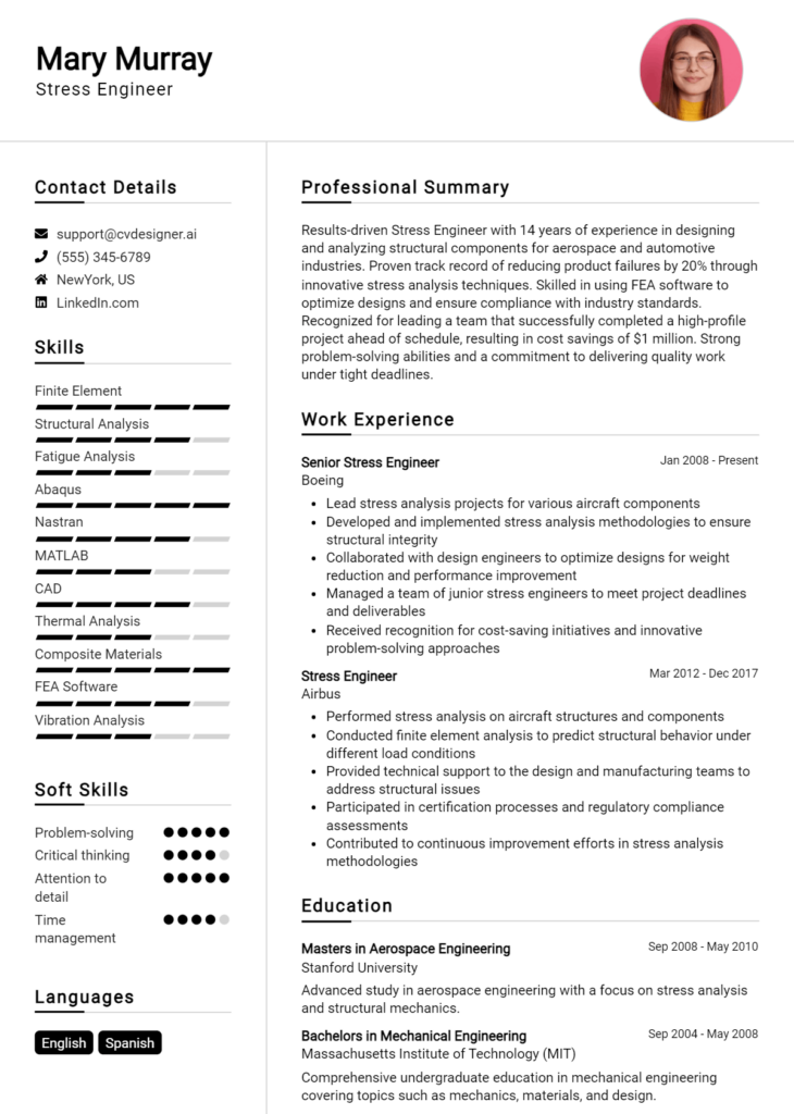 Stress Engineer Resume Example