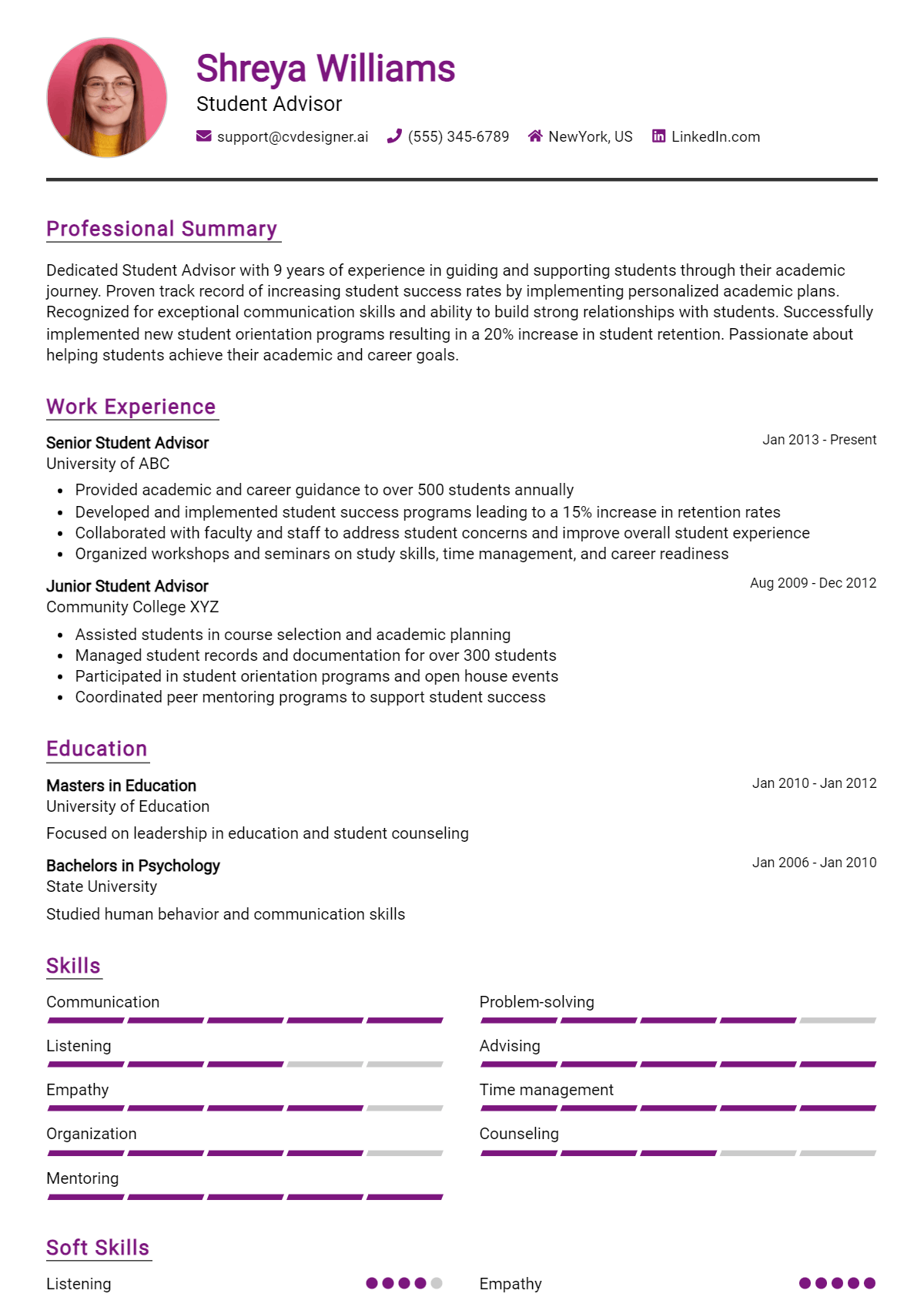 Student Advisor Resume Example for 2026: Samples & Best Practices Preview
