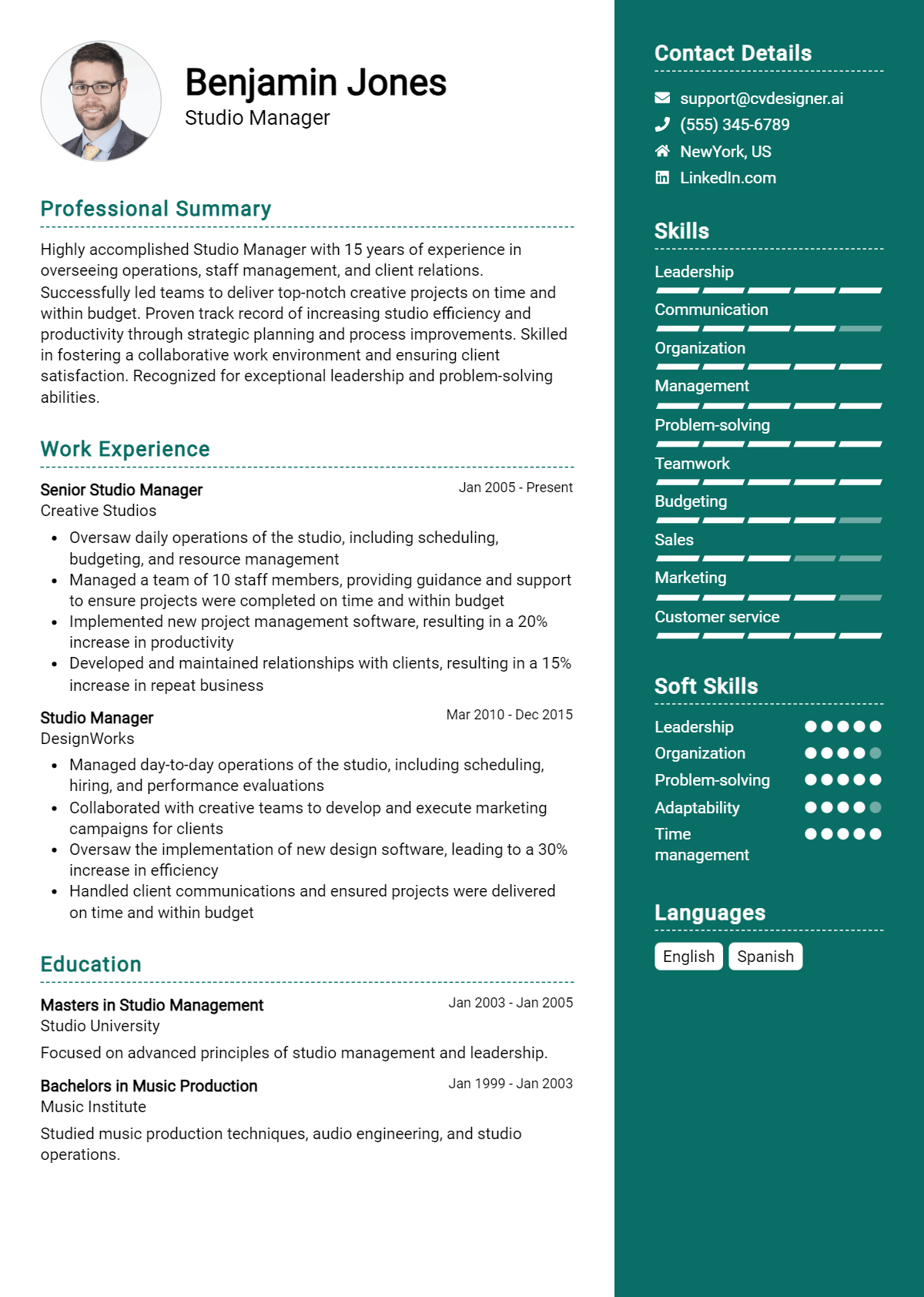 Studio Manager Resume Example for 2026: Resume Guide Preview