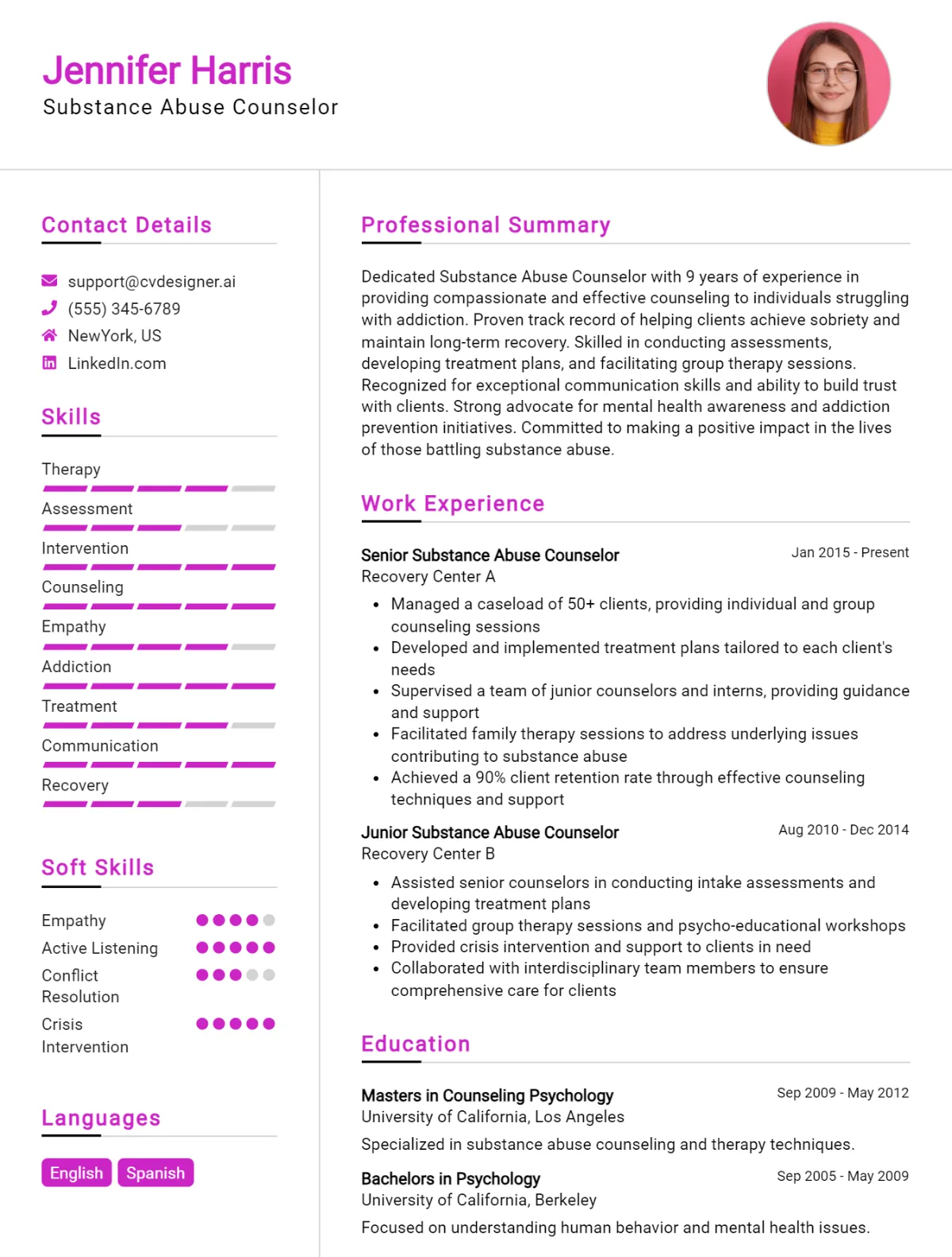 Substance Abuse Counselor CV Example For 2026: How to Craft a Winning CV Preview
