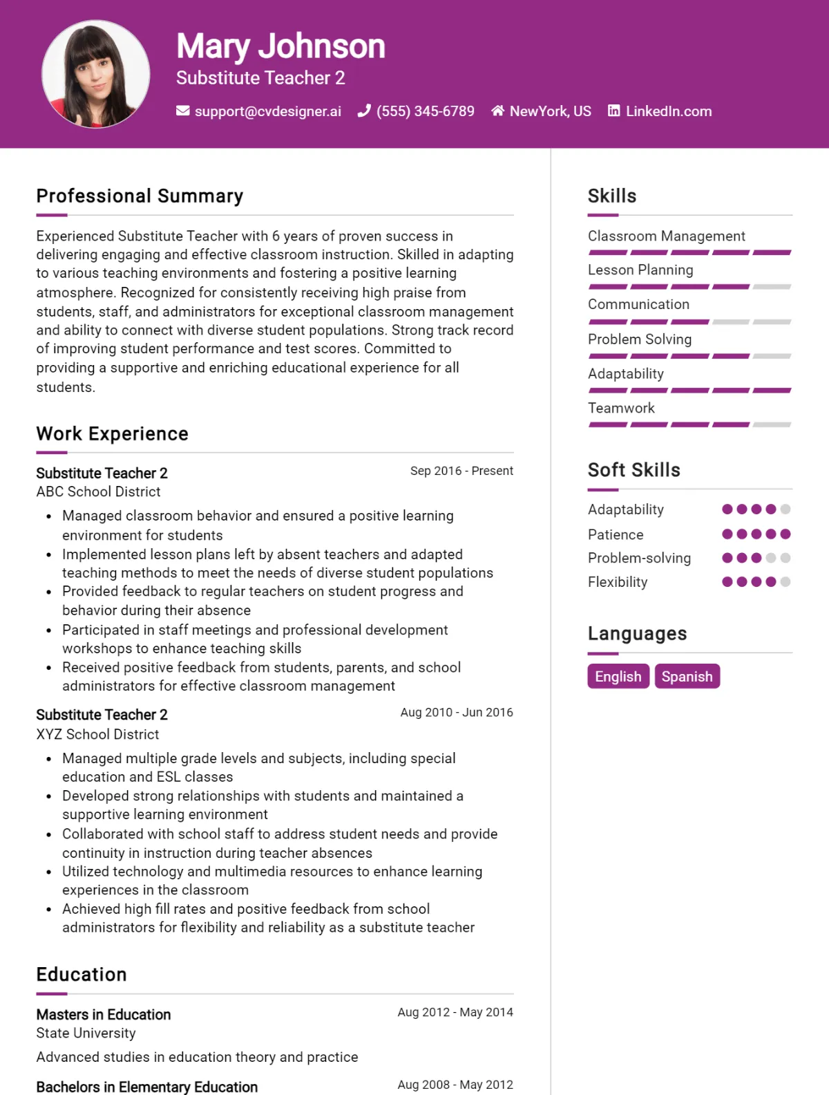 Substitute Teacher CV Example For 2026: How to Craft a Winning CV Preview