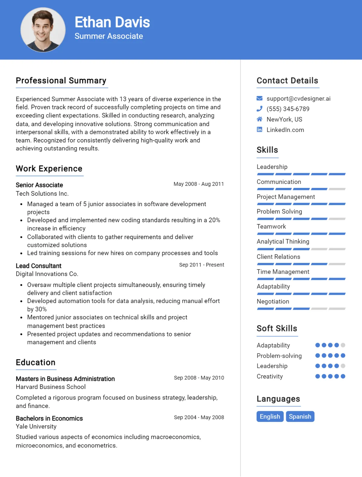 Summer Associate CV Example For 2026: Best Writing Guide Preview