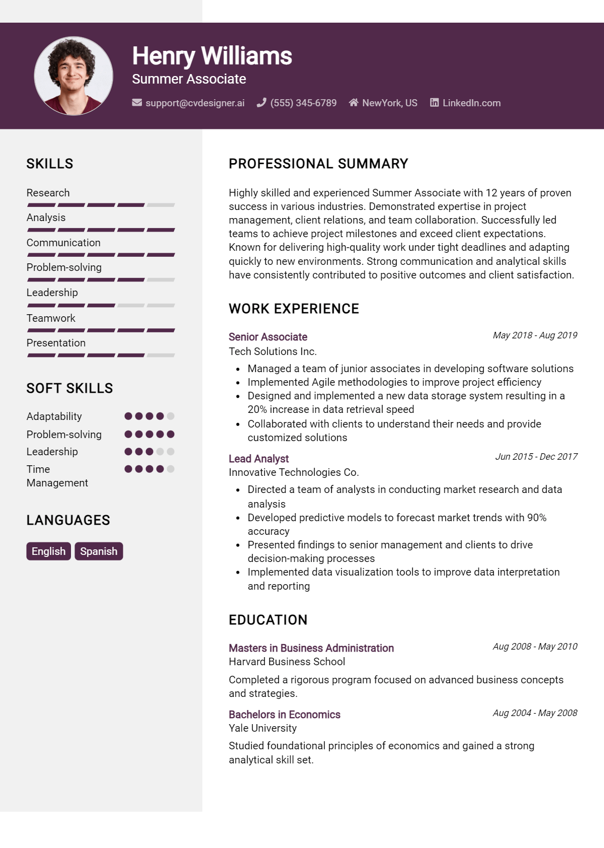 Summer Associate Resume Example for 2026: Tips & Templates Preview