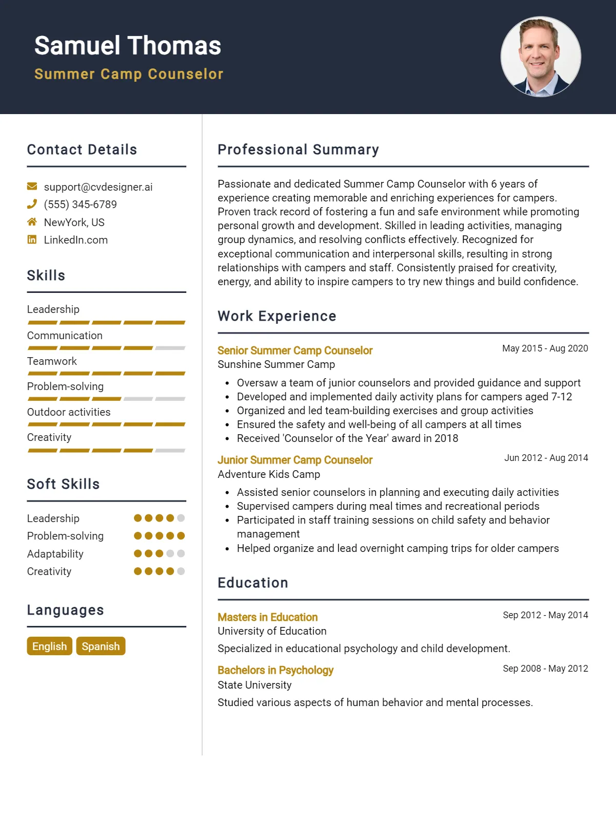 Summer Camp Counselor CV Example For 2026: Ultimate Guide Preview