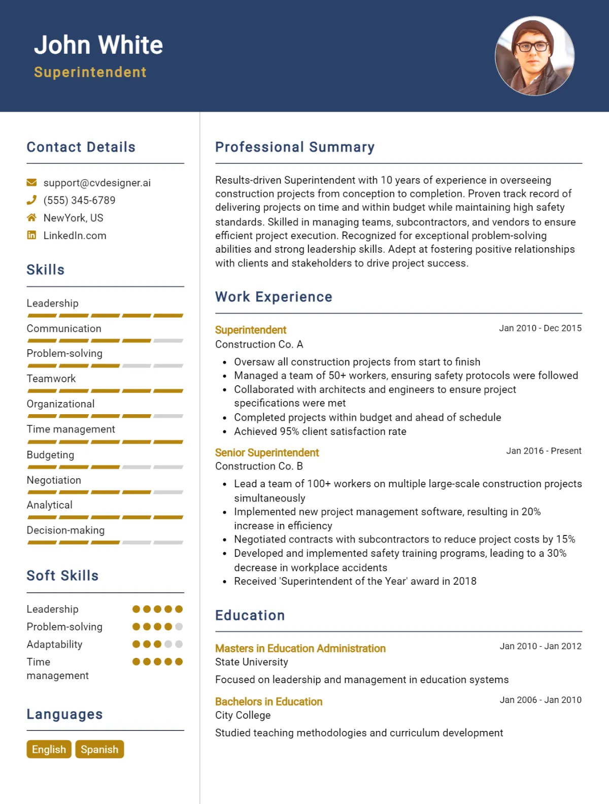 Superintendent CV Example For 2026: Best Writing Guide Preview