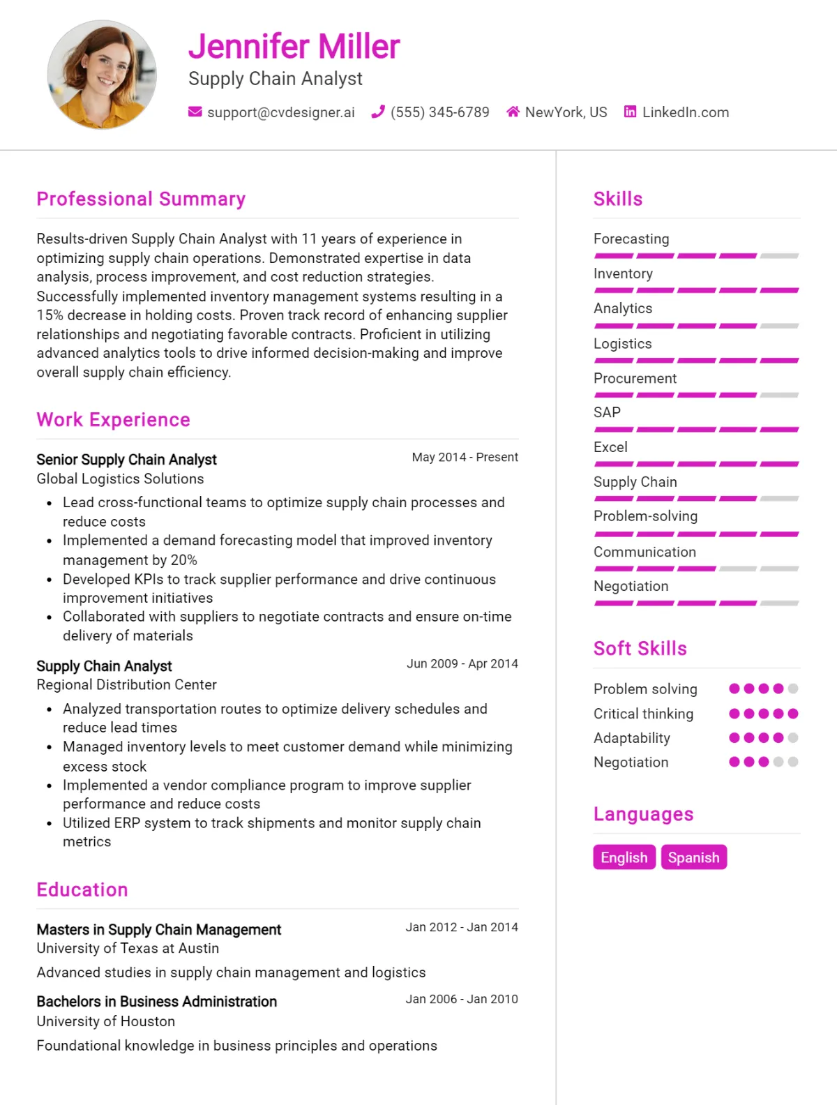Supply Chain Analyst CV Example For 2026: Effective CV Writing Tips Preview
