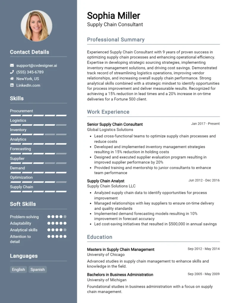 Supply Chain Consultant CV Example