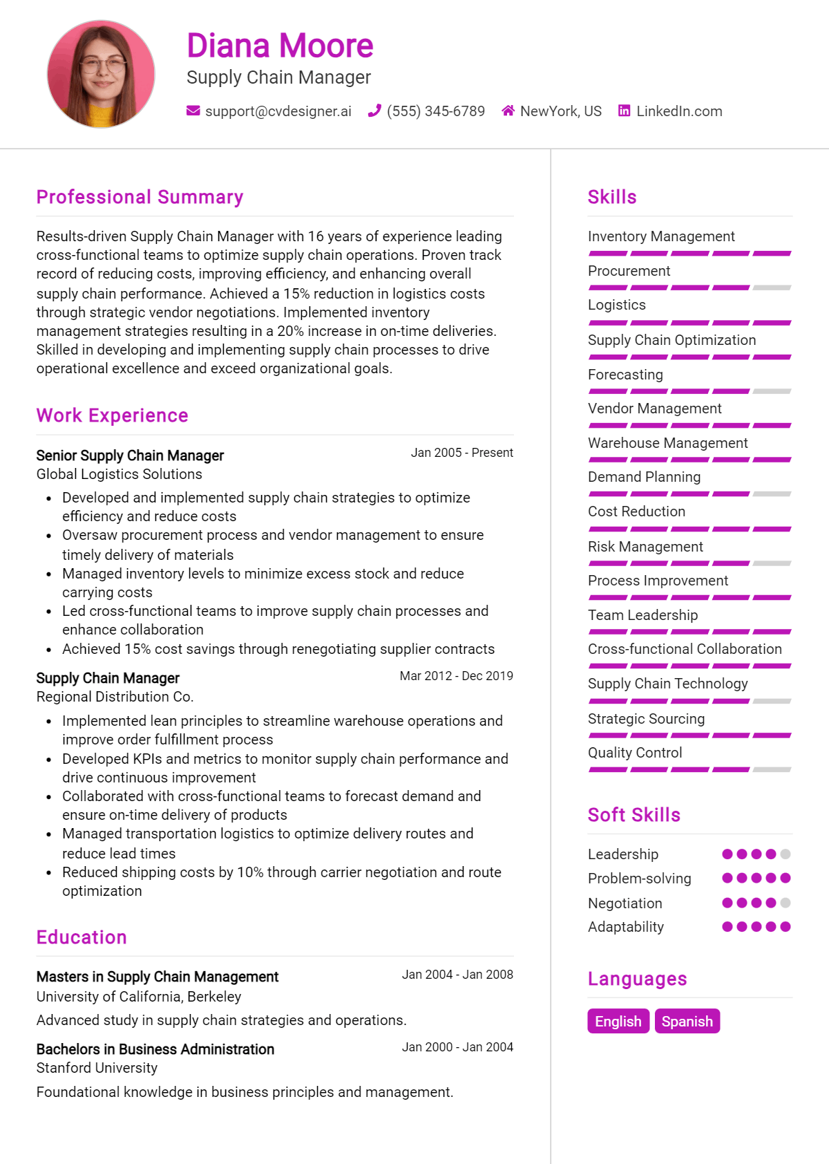 Supply Chain Manager Resume Example for 2026: Free Samples Preview