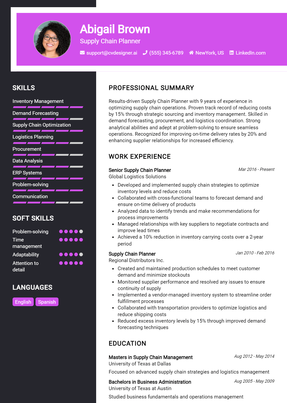 Supply Chain Planner Resume Example for 2026: Effective CV Writing Tips Preview