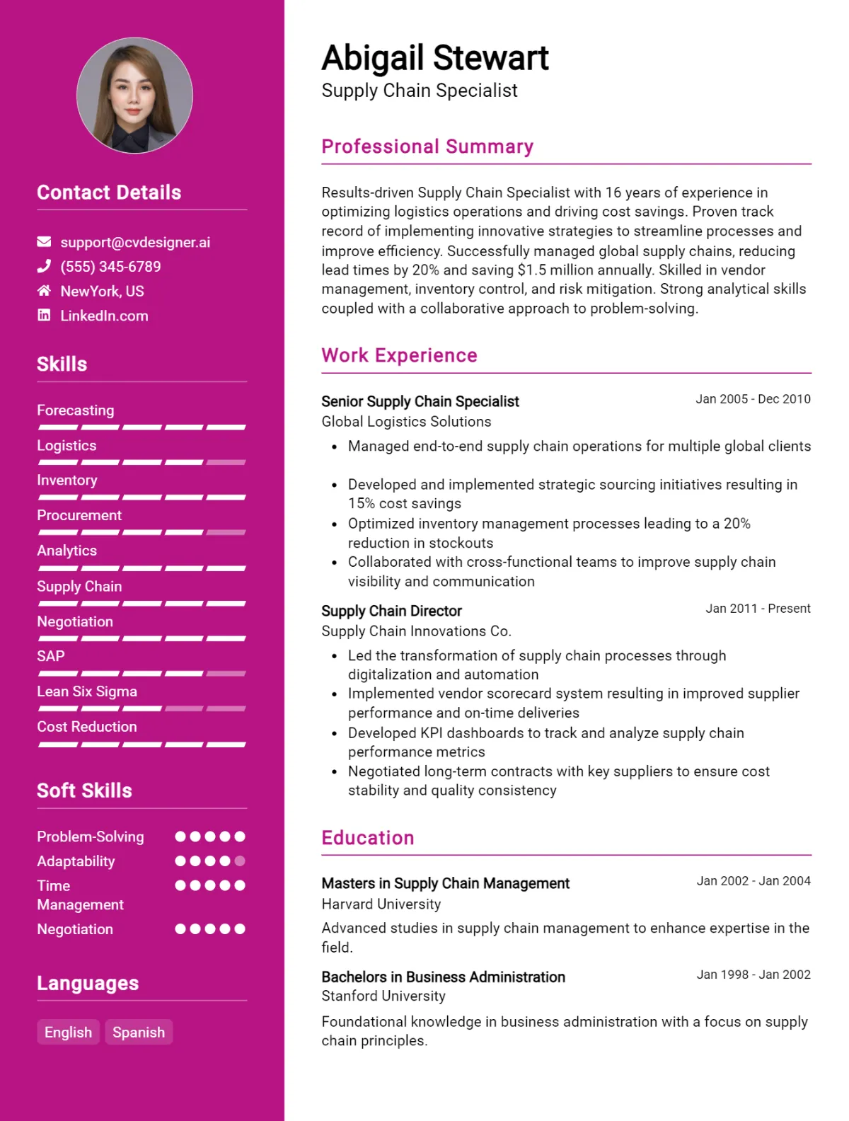 Supply Chain Specialist CV Example For 2026: Samples & Best Practices Preview