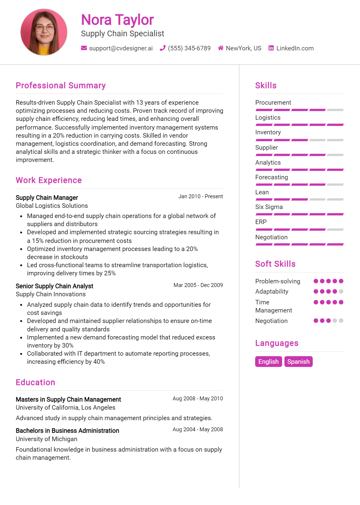 Supply Chain Specialist Resume Example for 2026: Best Tips & Templates Preview
