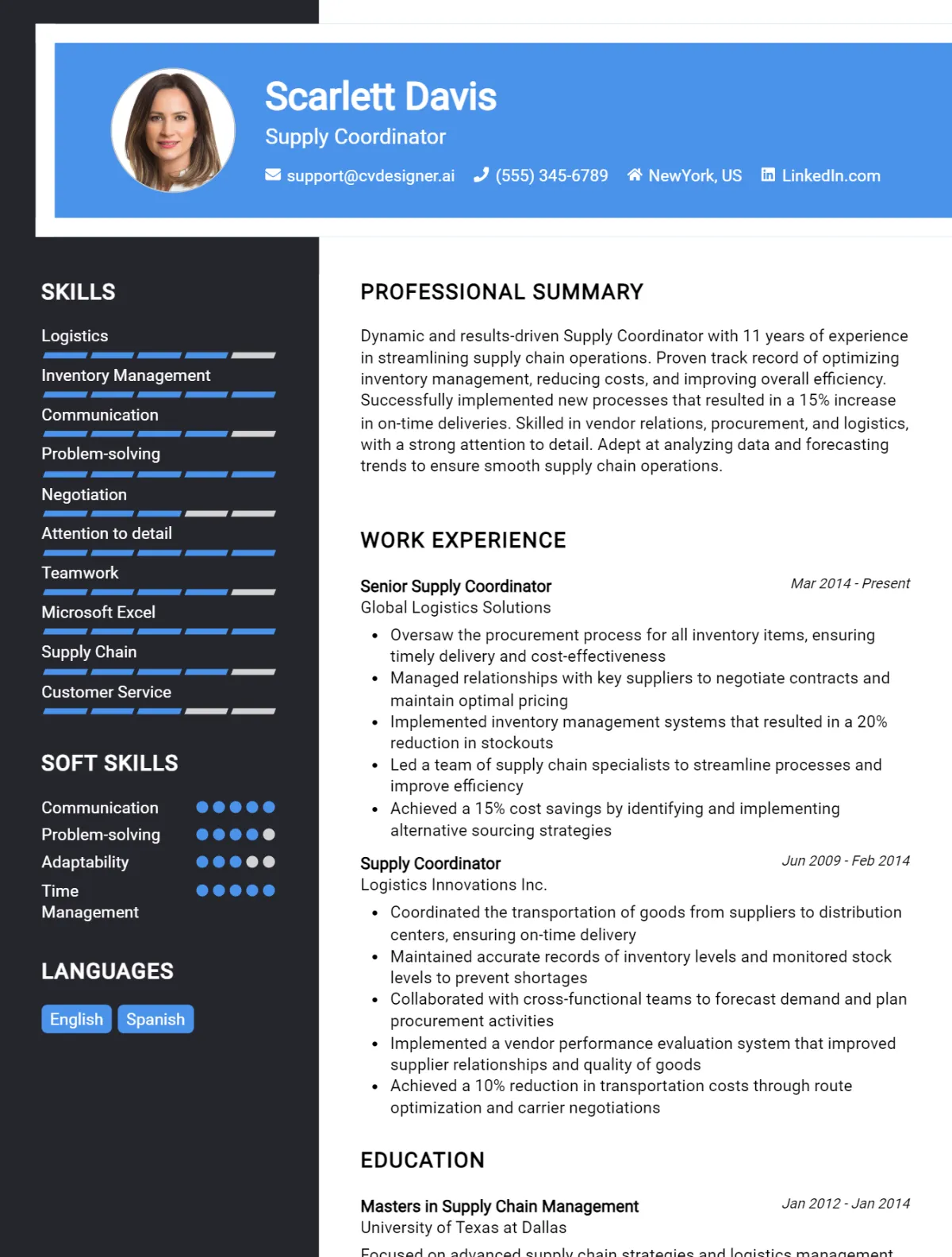 Supply Coordinator CV Example For 2026: Free Professional Templates Preview
