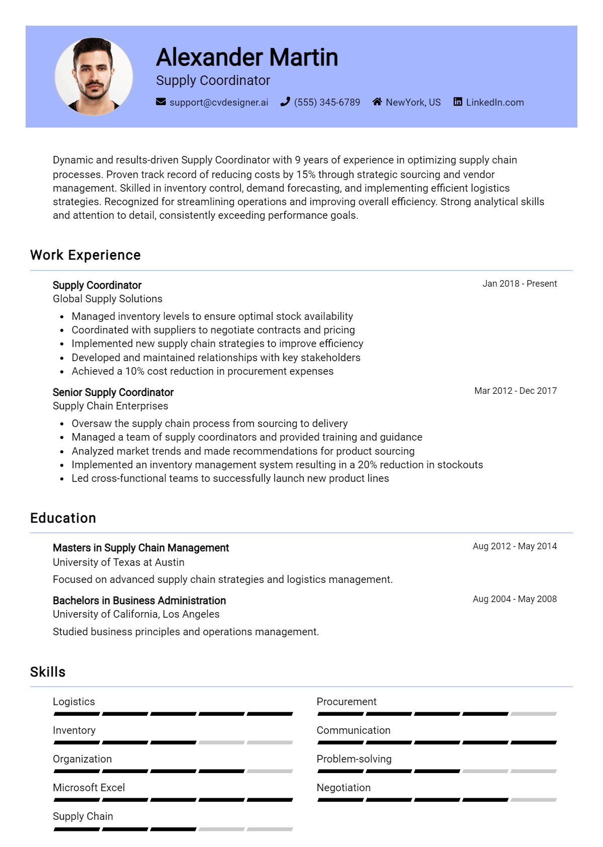 Supply Coordinator Resume Example for 2026: Best Formatting Tips Preview