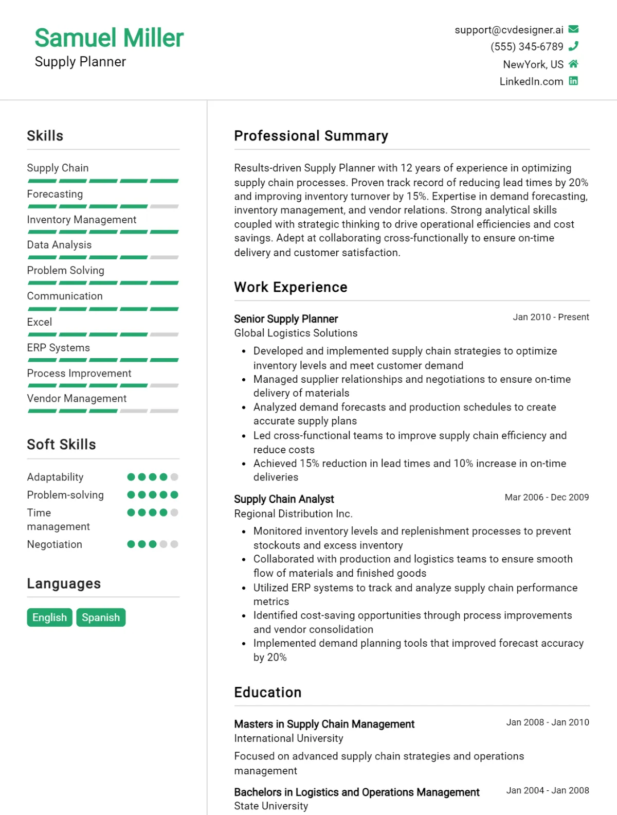 Supply Planner CV Example For 2026: Tips & Templates Preview
