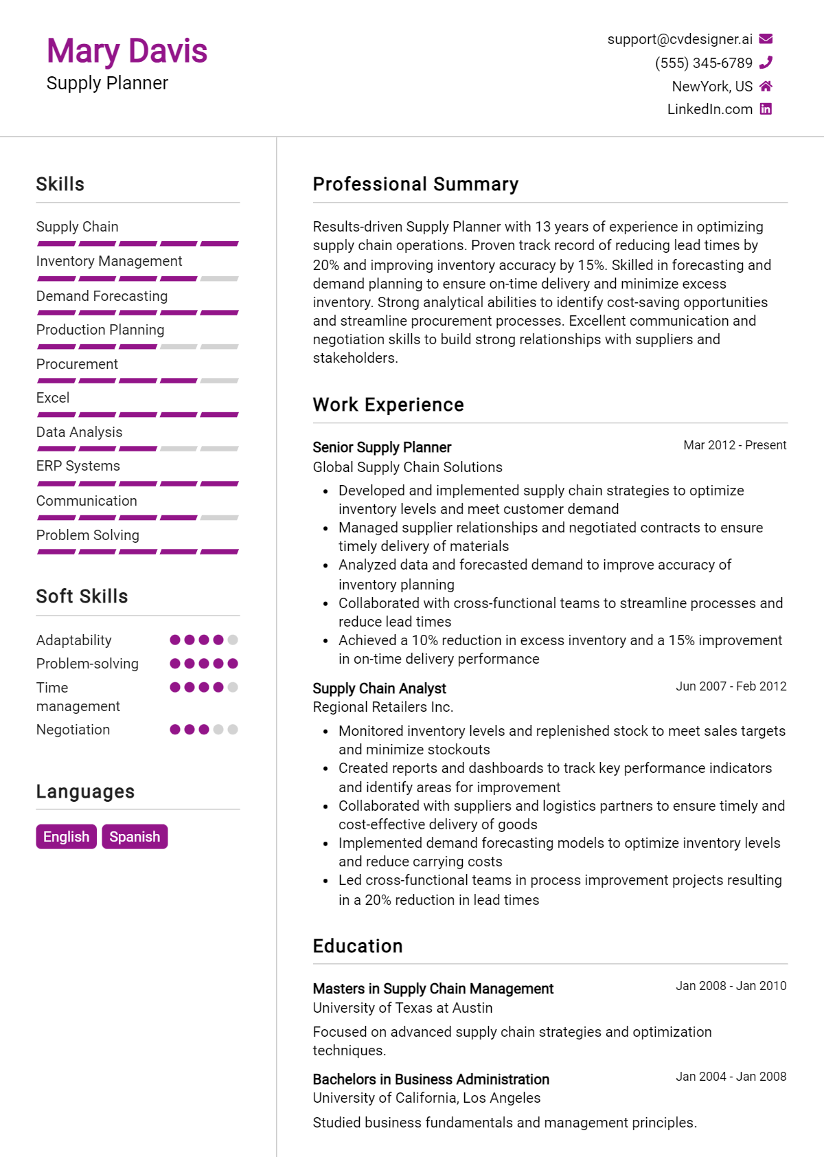 Supply Planner Resume Example for 2026: Effective CV Writing Tips Preview