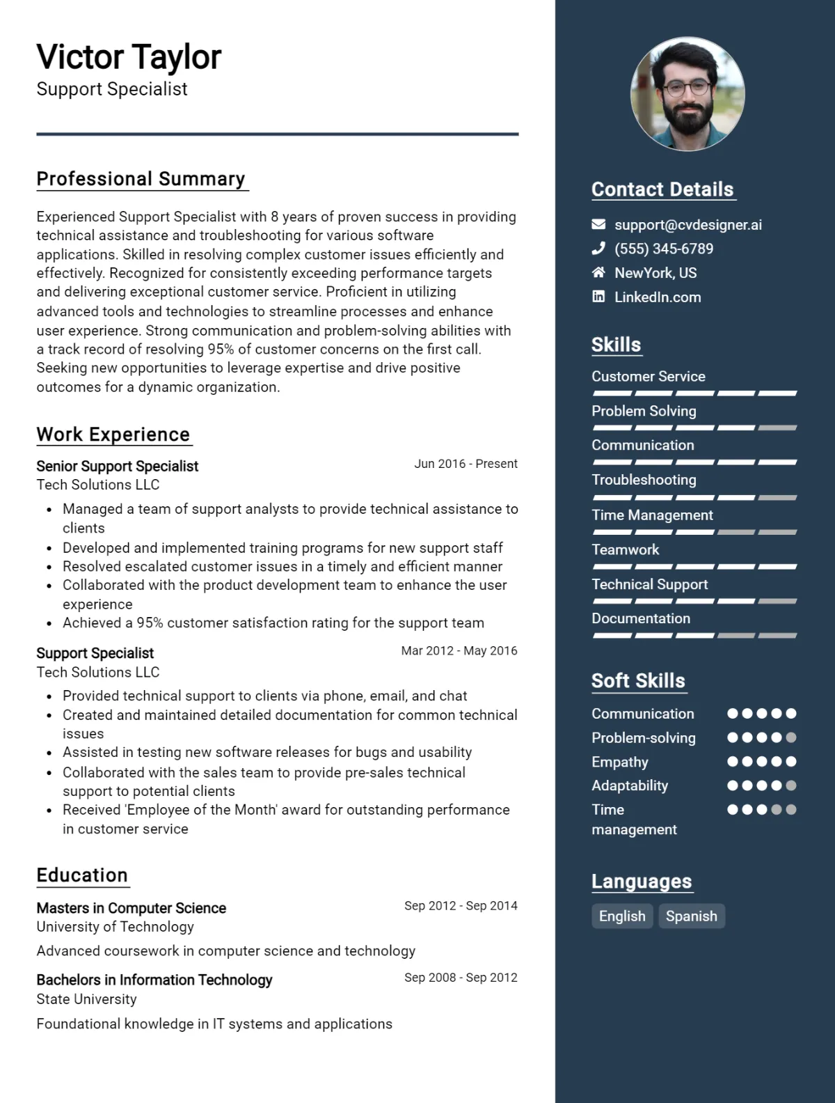 Support Specialist CV Example For 2026: Professional CV Templates Preview
