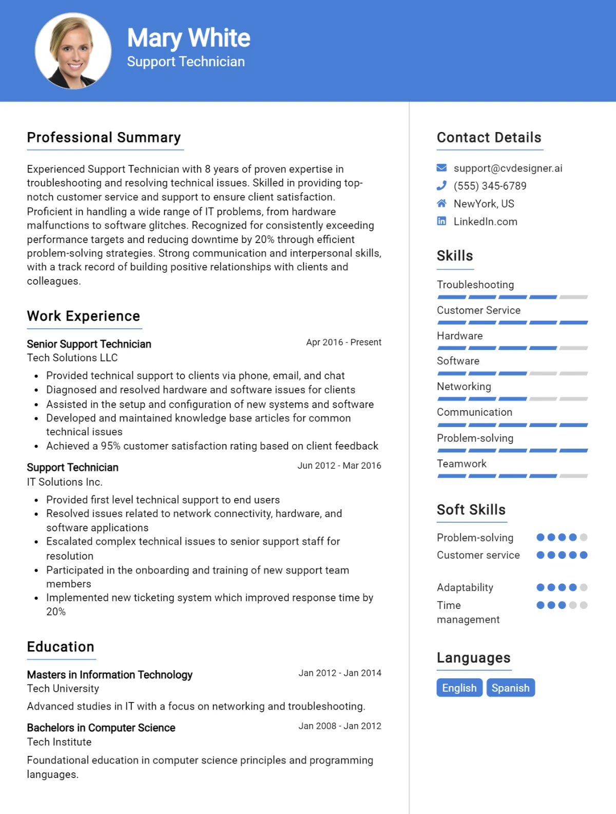 Support Technician CV Example For 2026: Free Downloadable Templates Preview