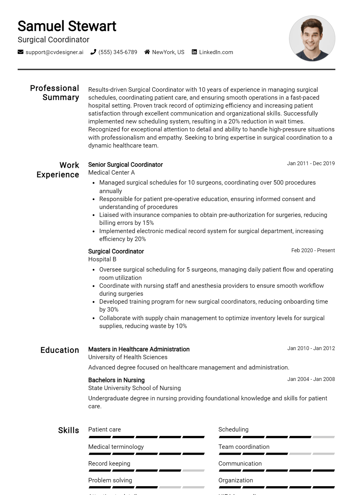 Surgical Coordinator Resume Example for 2026: Expert Tips & Templates Preview