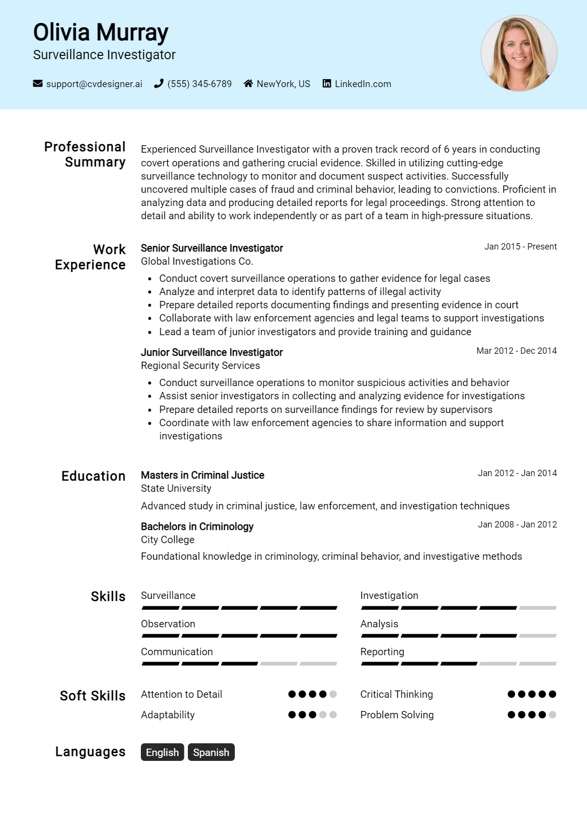 Surveillance Investigator Resume Example for 2026: Tips to Stand Out Preview