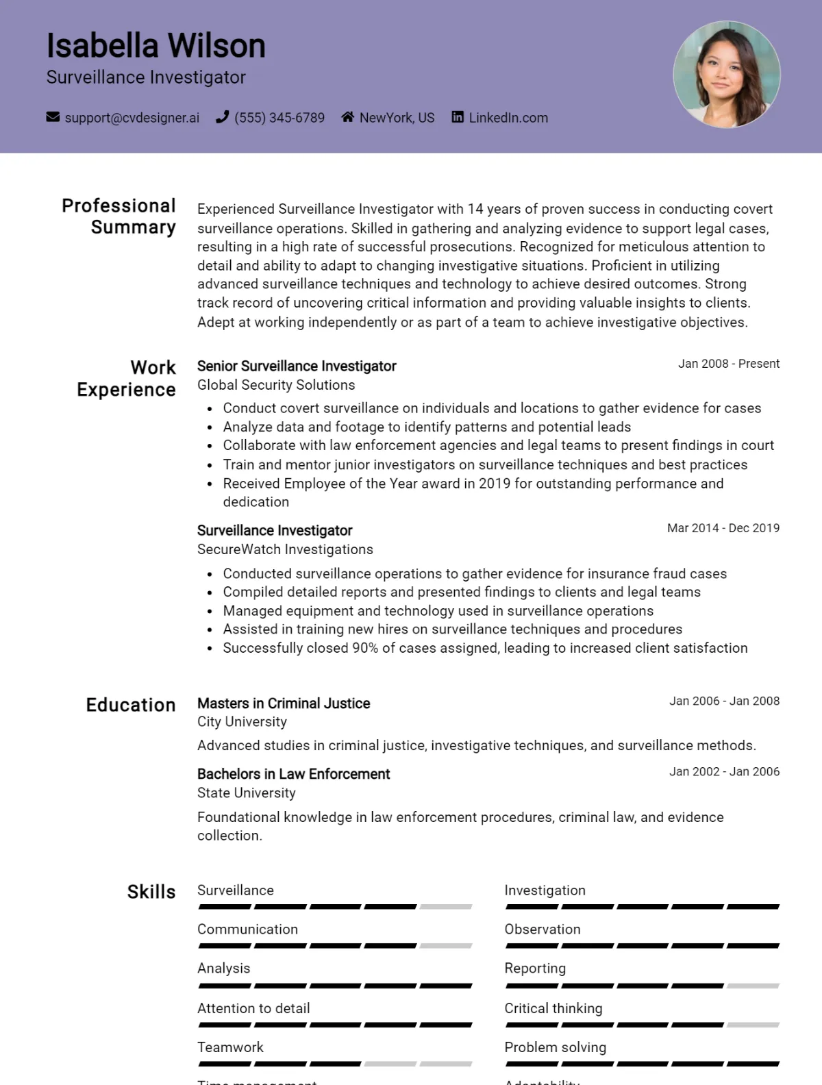 Surveillance Investigator CV Example For 2026: Ultimate Guide Preview