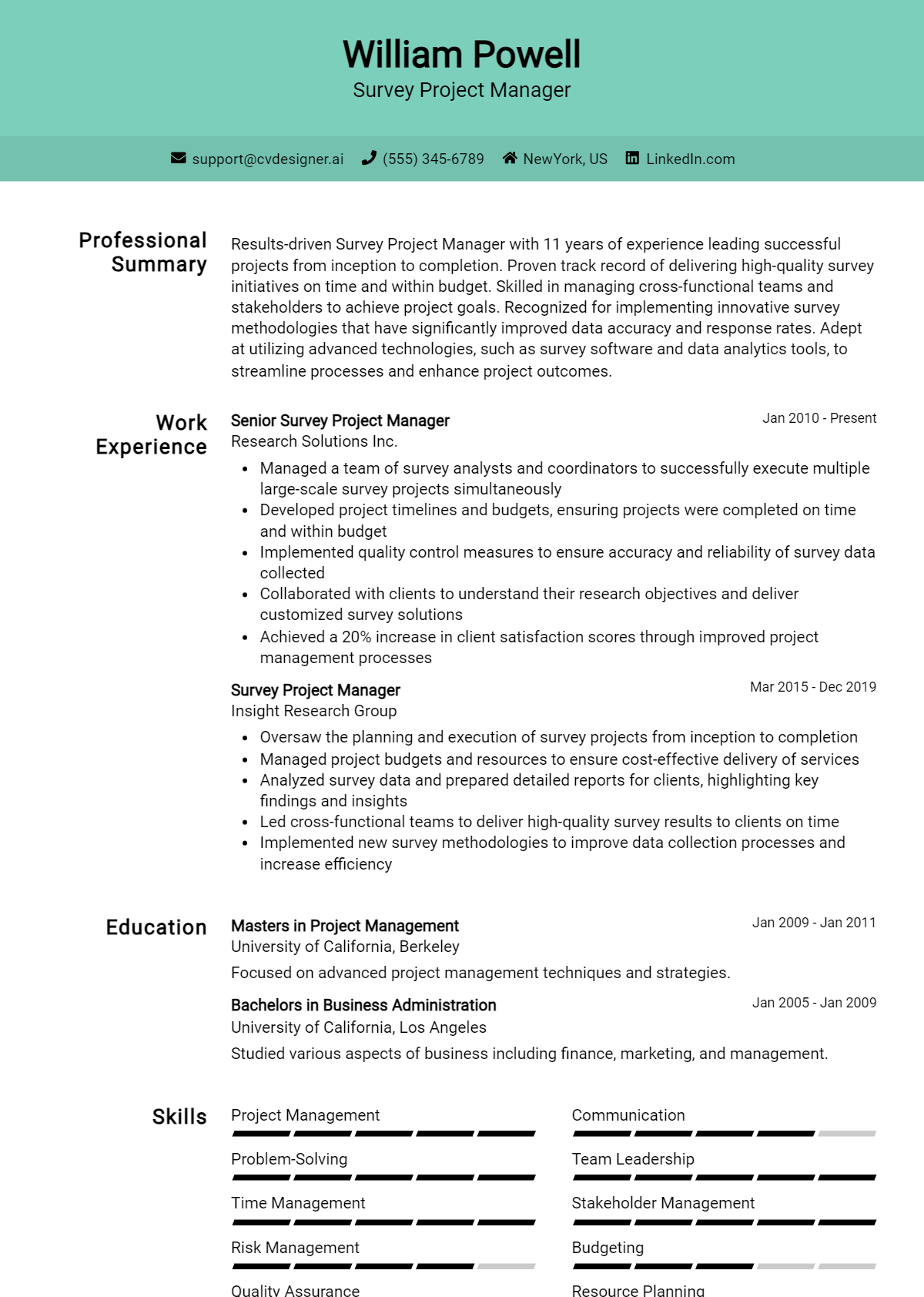 Survey Project Manager Resume Example for 2026: Writing Guide Preview