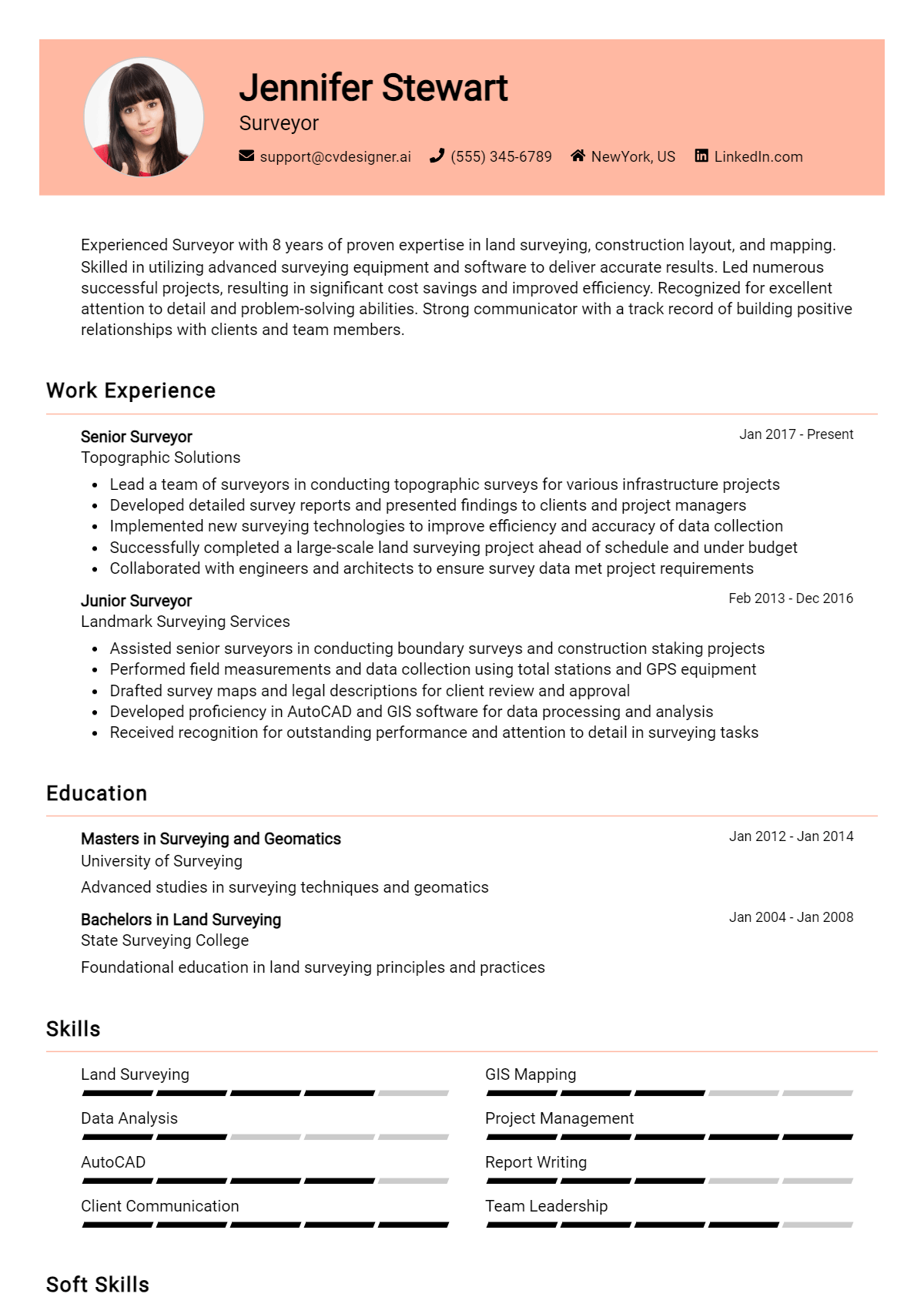 Surveyor Resume Example for 2026: Top CV Skills Preview