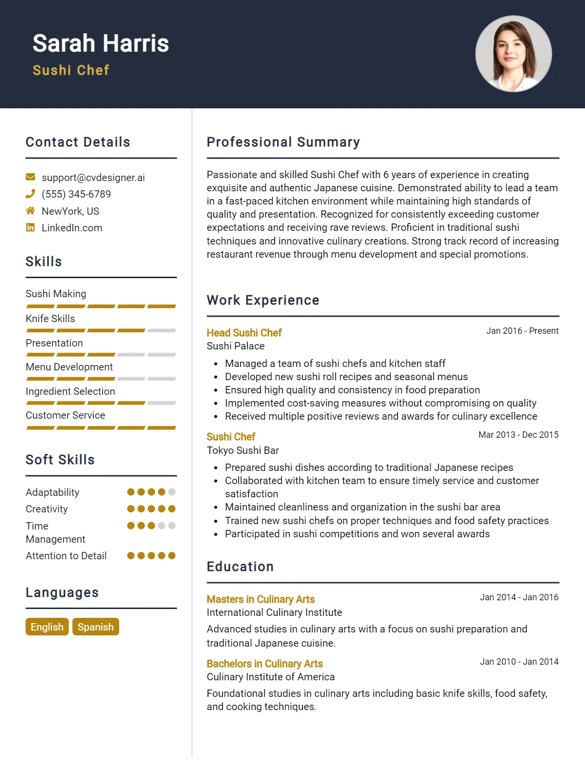 Sushi Chef CV Example For 2026: How to Craft a Winning CV Preview