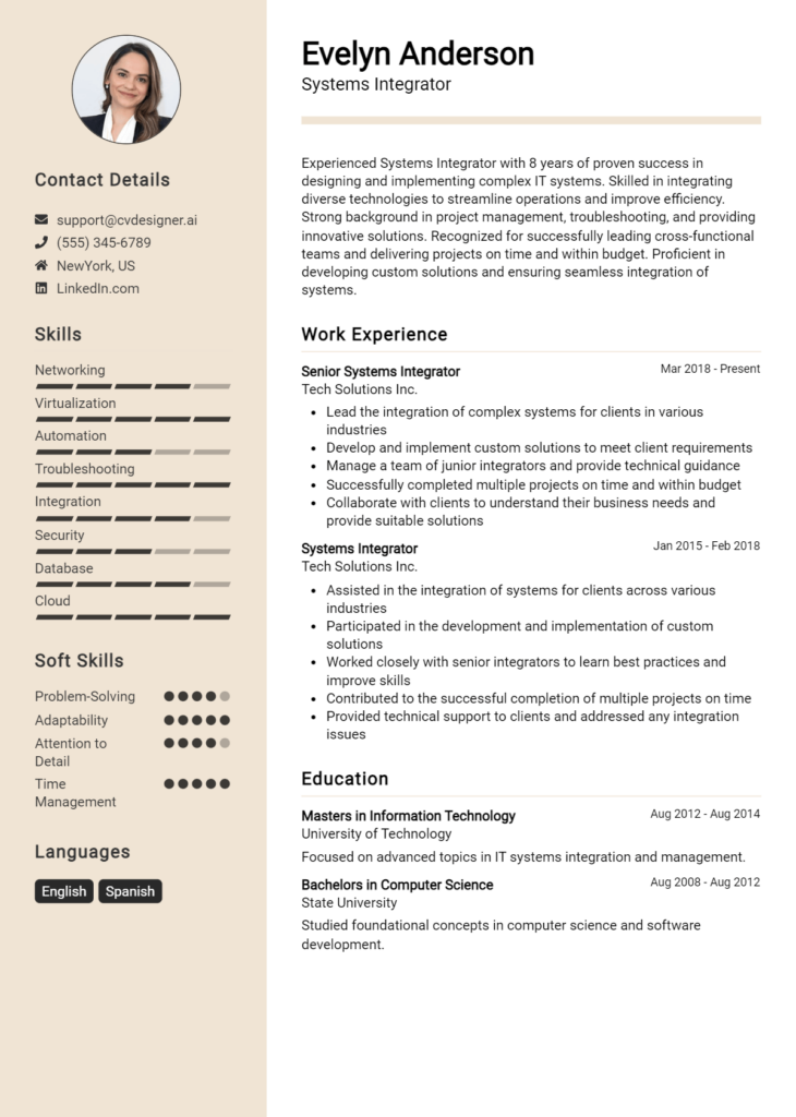 Systems Integrator Resume Example