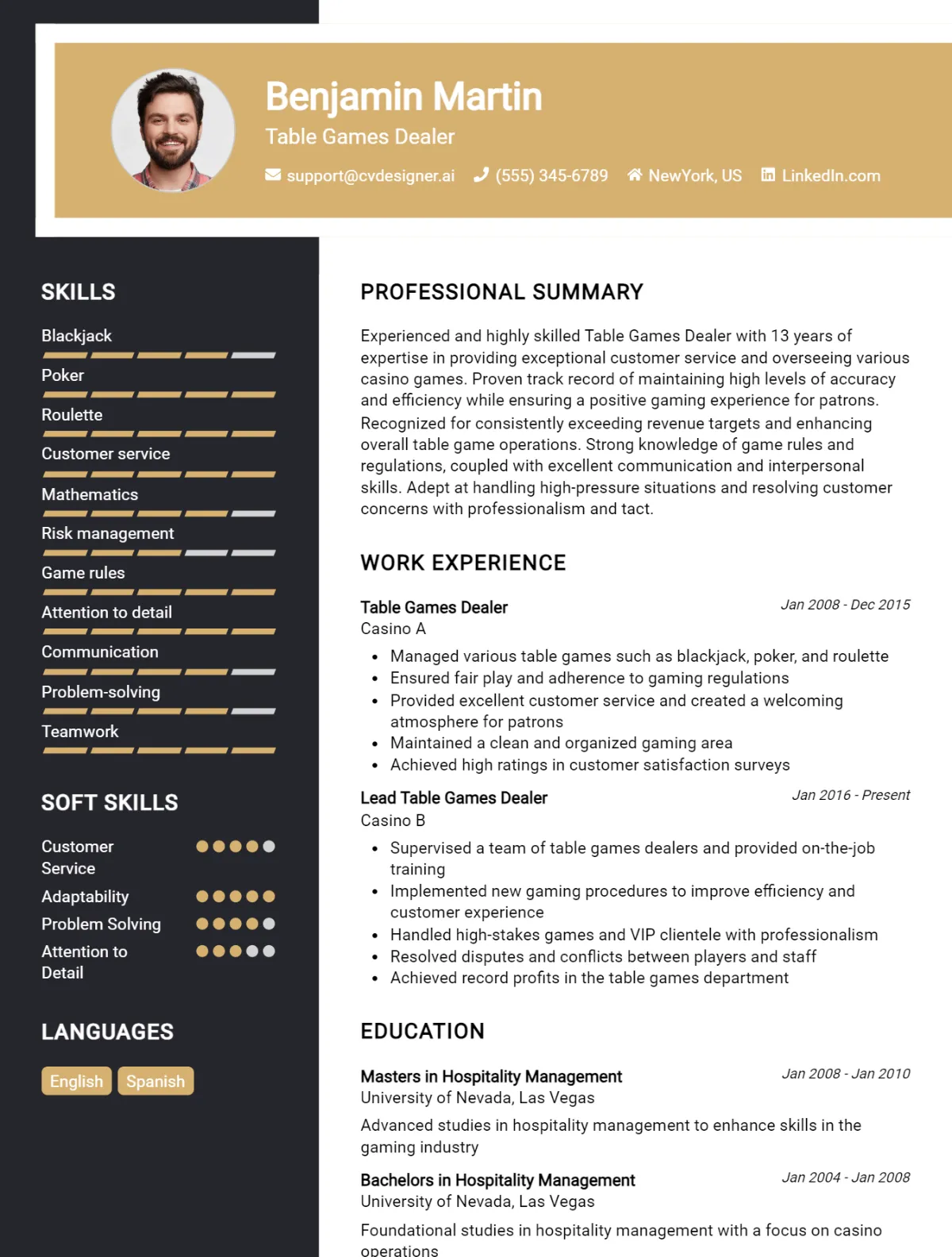 Table Games Dealer CV Example For 2026: Top CV Skills Preview
