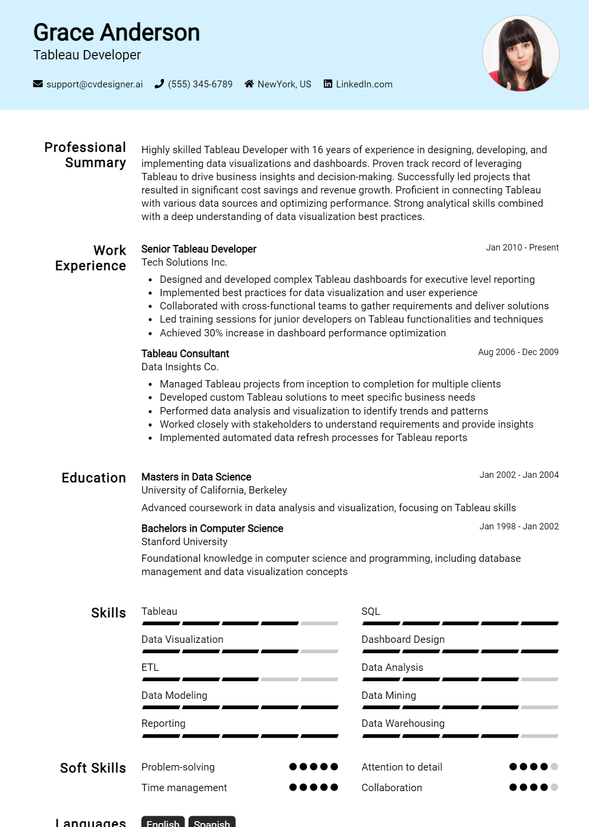 Tableau Developer Resume Example for 2026: Free Guide Preview