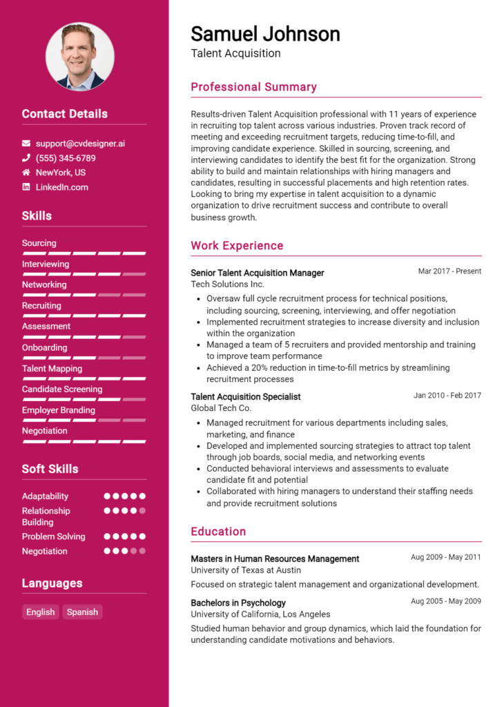Talent Acquisition Resume Example