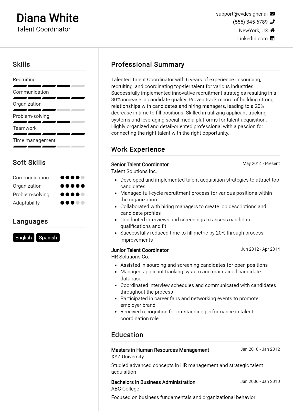 9 Talent Coordinator Resume Examples for 2026: Tips & Templates Preview