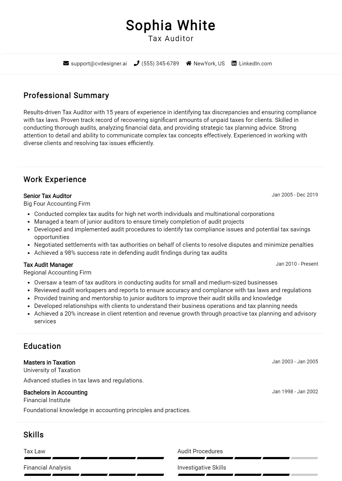 15 Tax Auditor Resume Examples And Templates for 2026 Preview