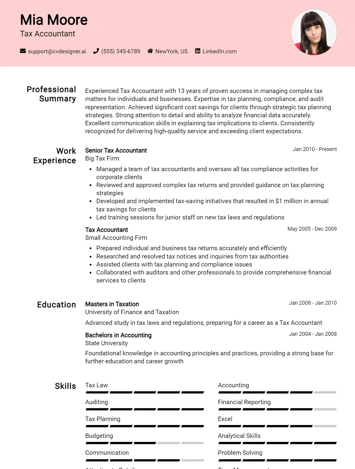16 Tax Accountant CV Examples & Free Templates for 2026 Preview
