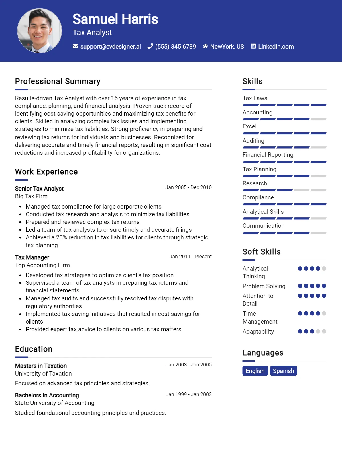 14 Tax Analyst CV Examples And Templates For 2026 Preview
