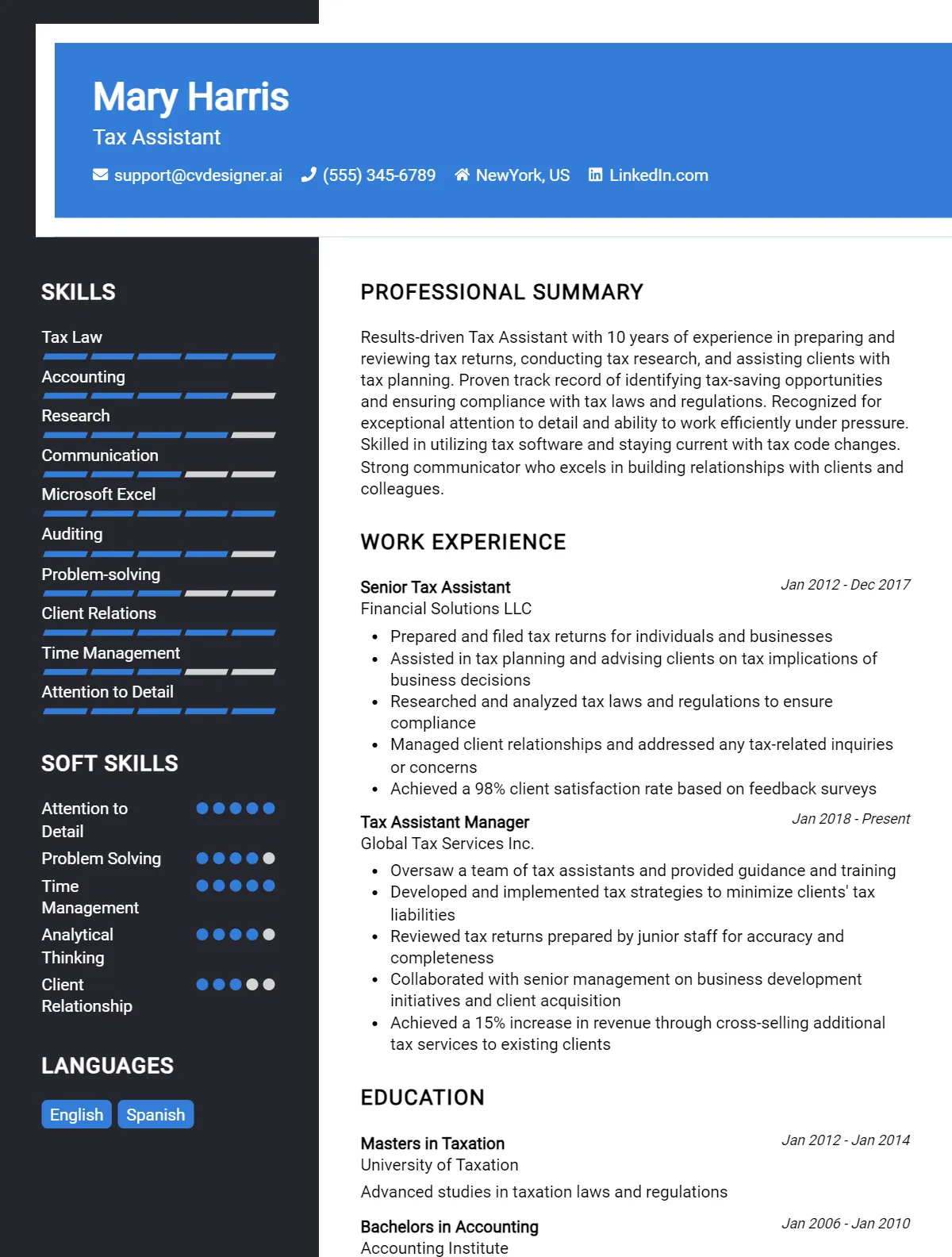 Tax Assistant CV Example For 2026: Effective CV Writing Tips Preview