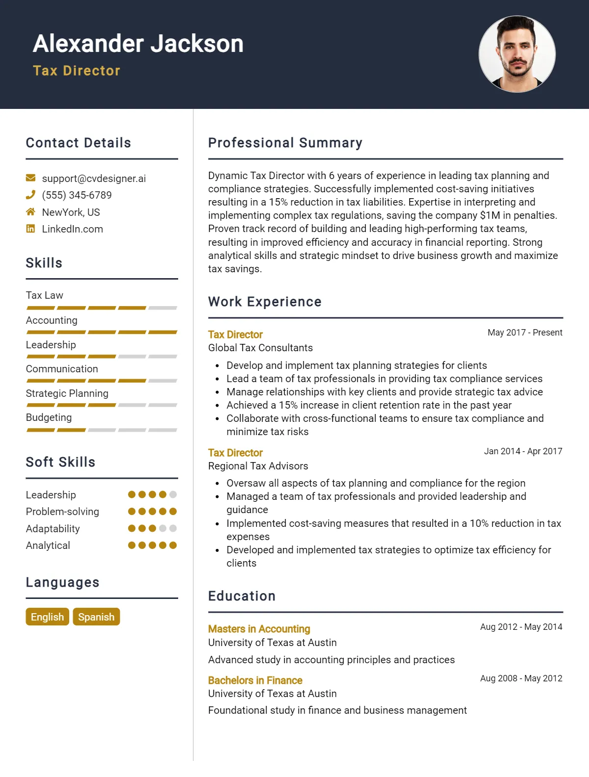 Tax Director CV Example For 2026: How to Craft a Winning CV Preview
