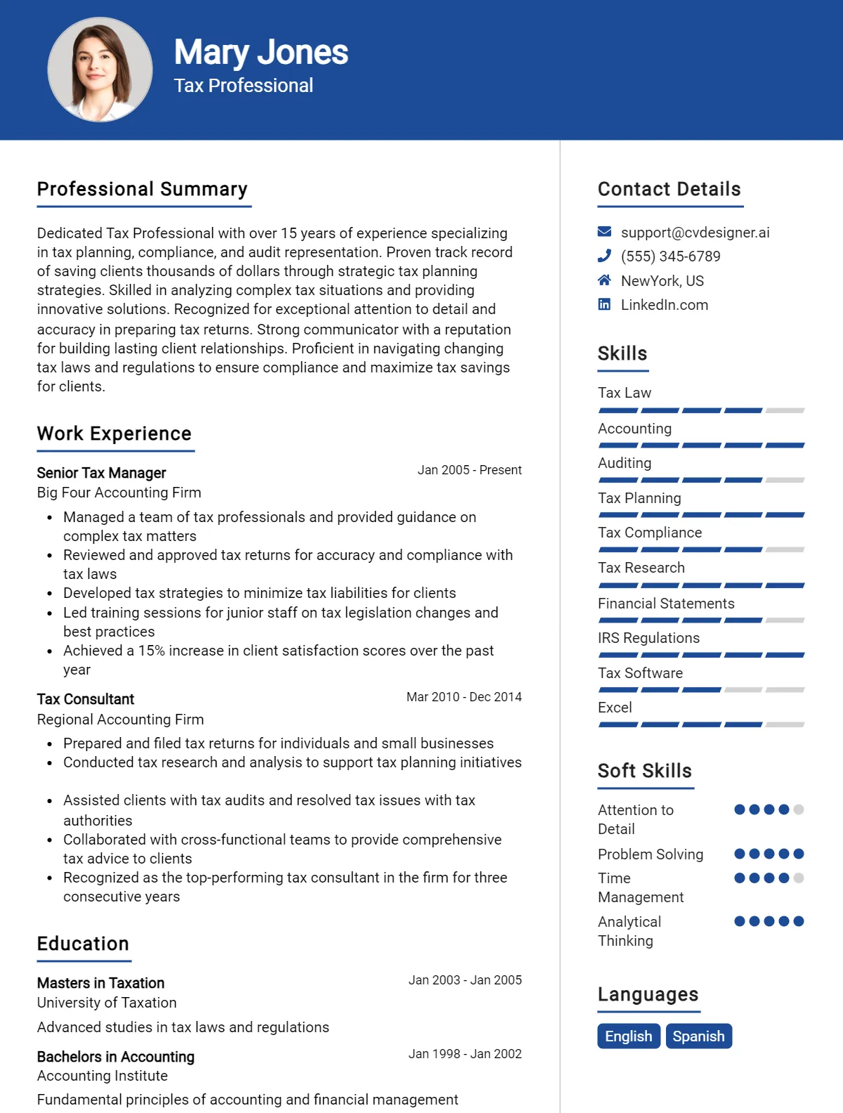 Tax Professional CV Example For 2026: Strategies & Templates Preview