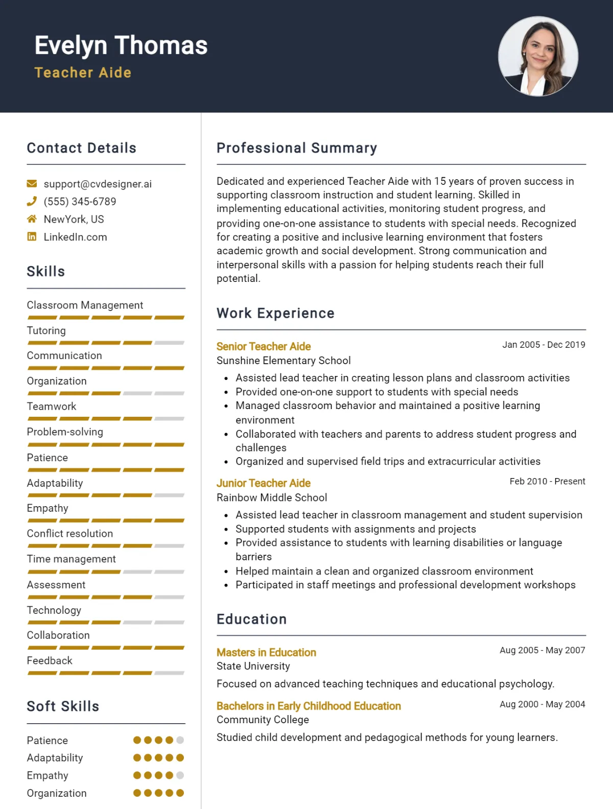 Teacher Aide CV Example For 2026: Free Downloadable Templates Preview