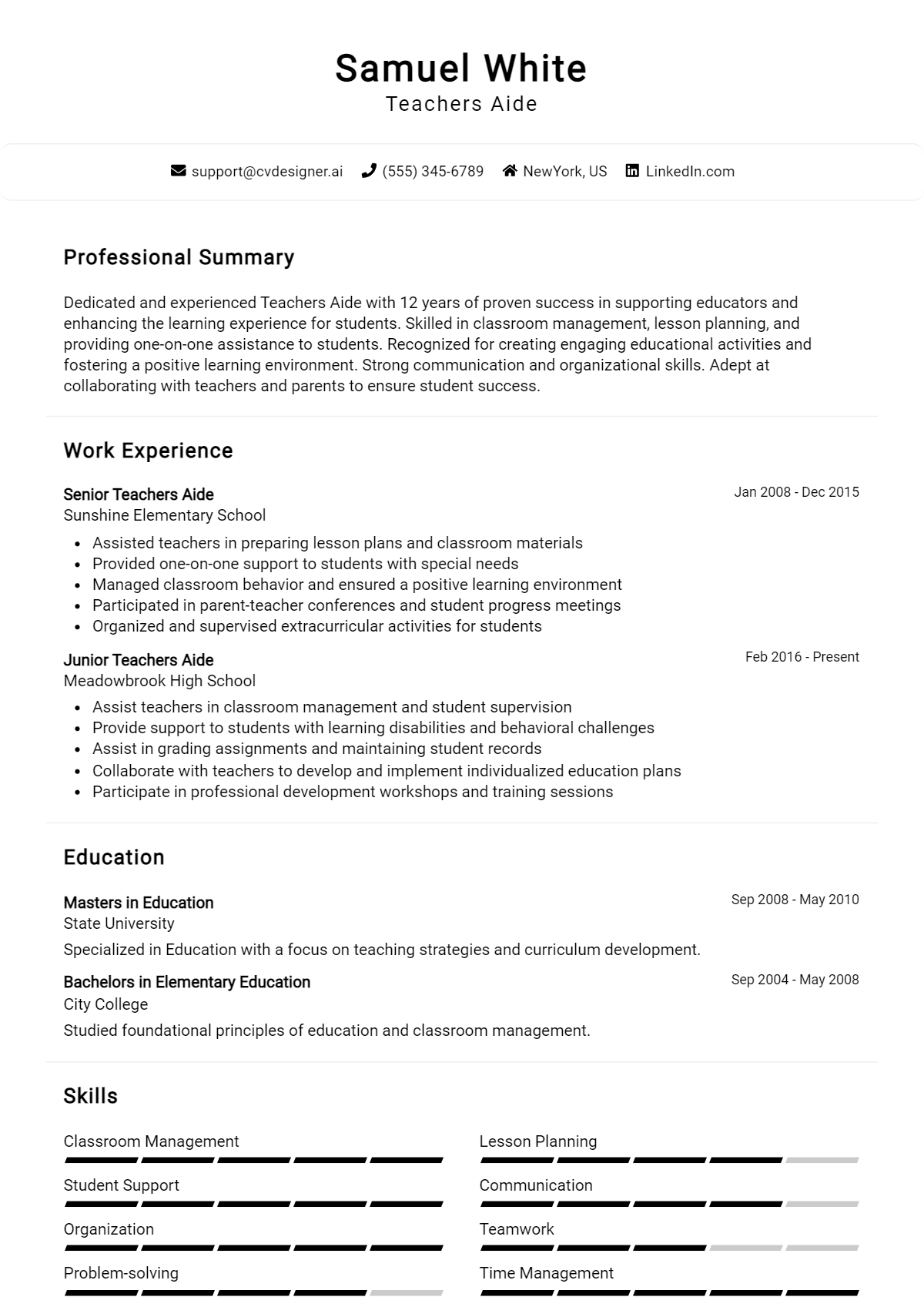 Teachers Aide Resume Example for 2026: Expert Tips & Templates Preview