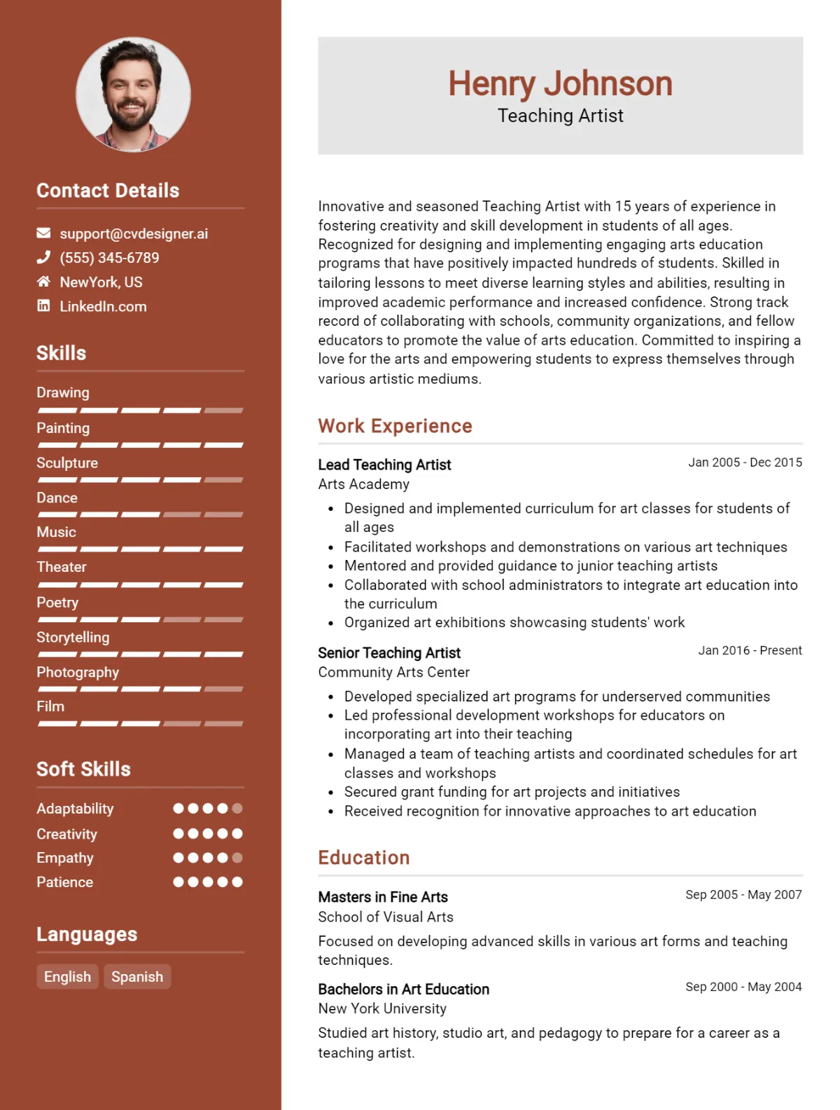 Teaching Artist CV Example For 2026: Ultimate Guide Preview