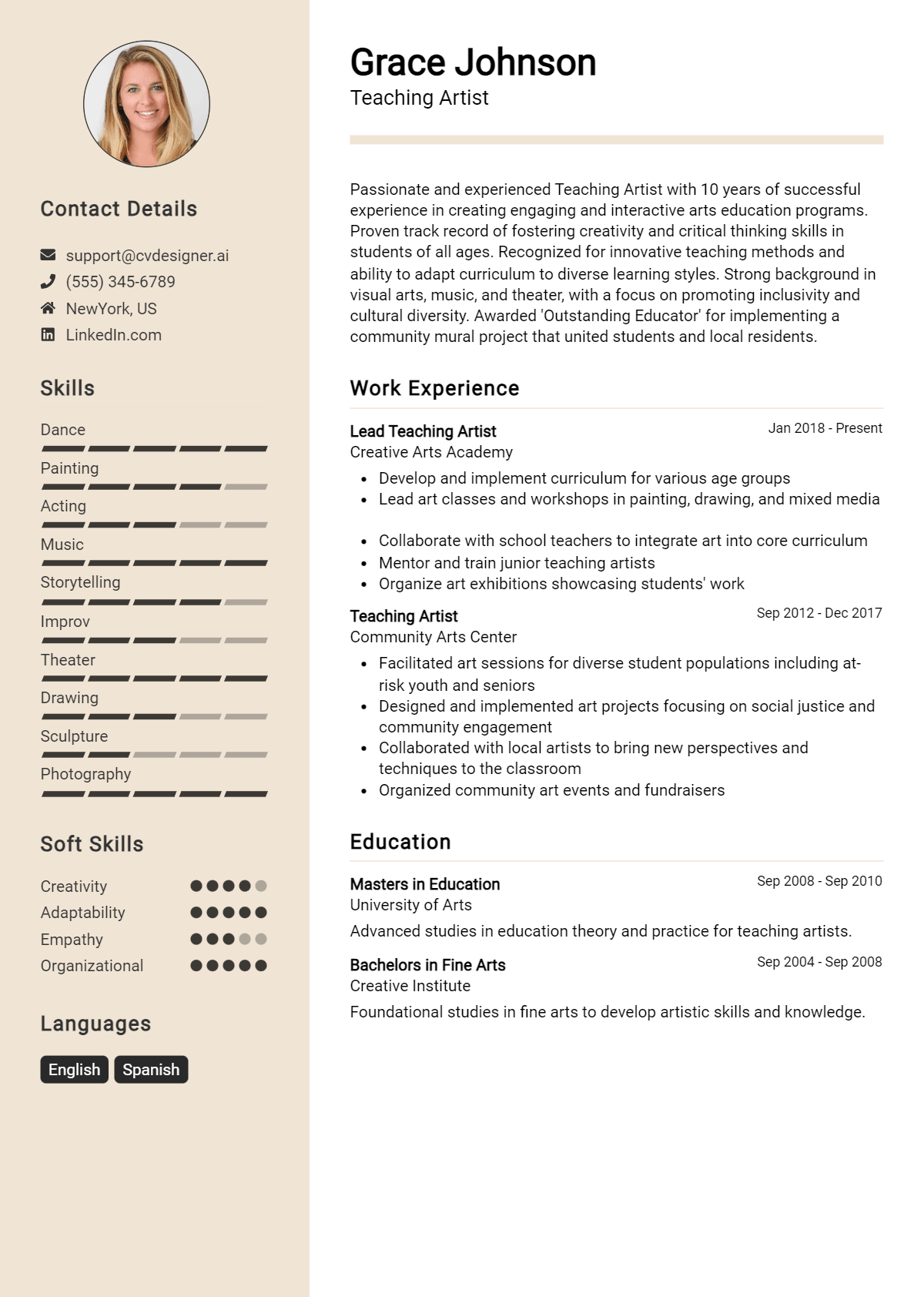 Teaching Artist Resume Example for 2026: Ultimate Guide Preview