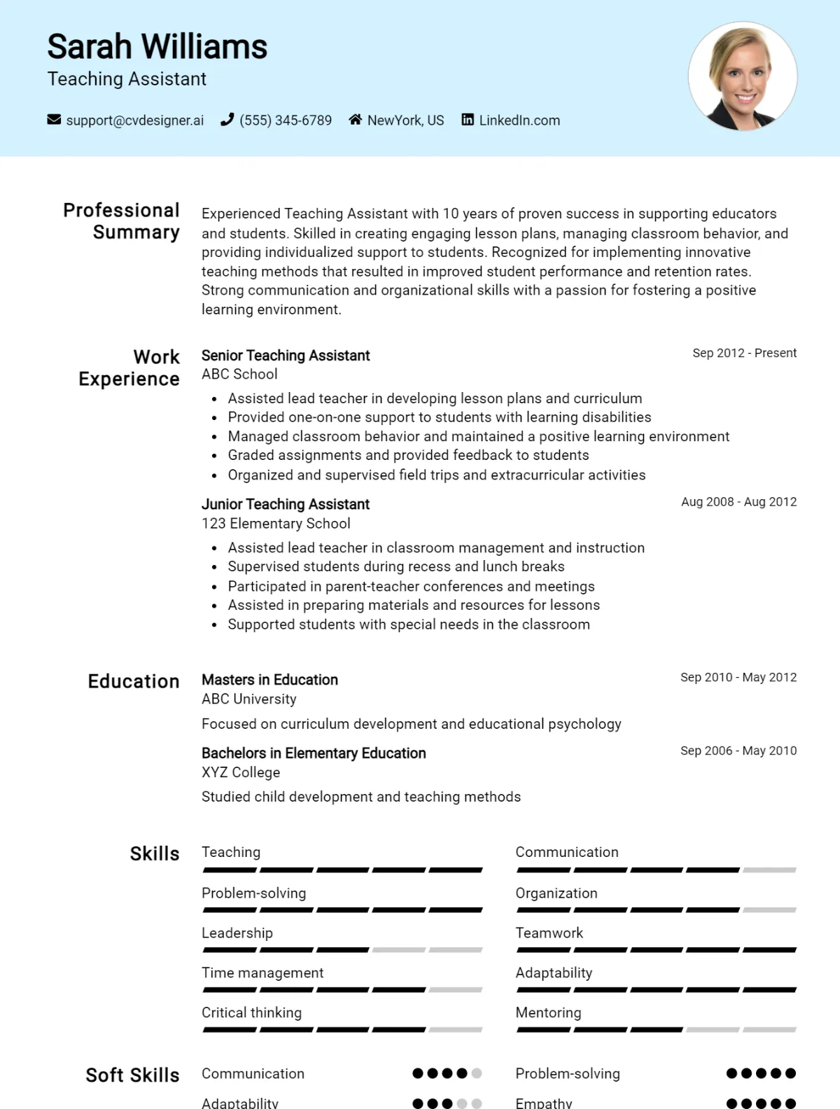 14 Teaching Assistant CV Examples & Free Templates For 2026 Preview