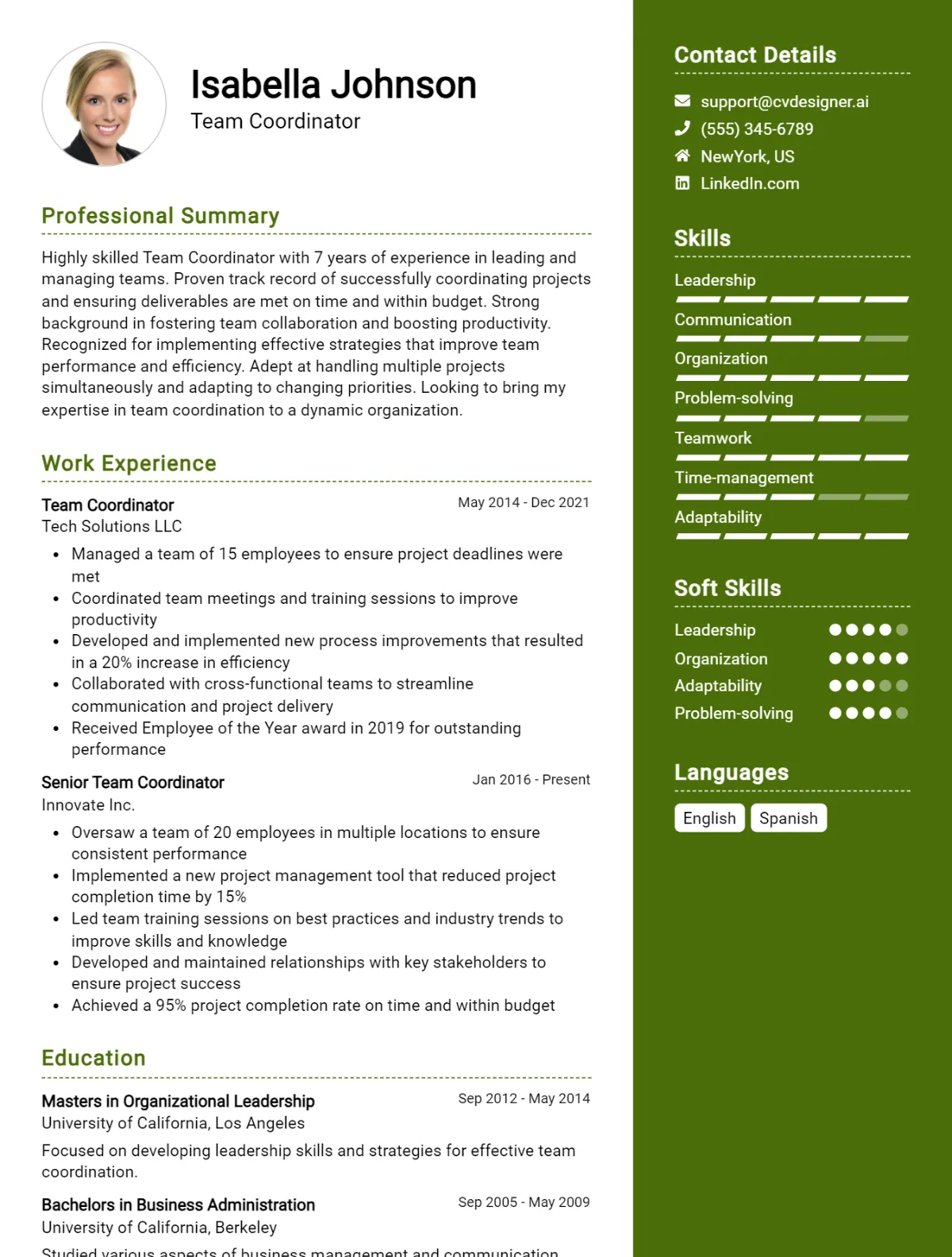 Team Coordinator CV Example For 2026: Examples & Free Templates Preview