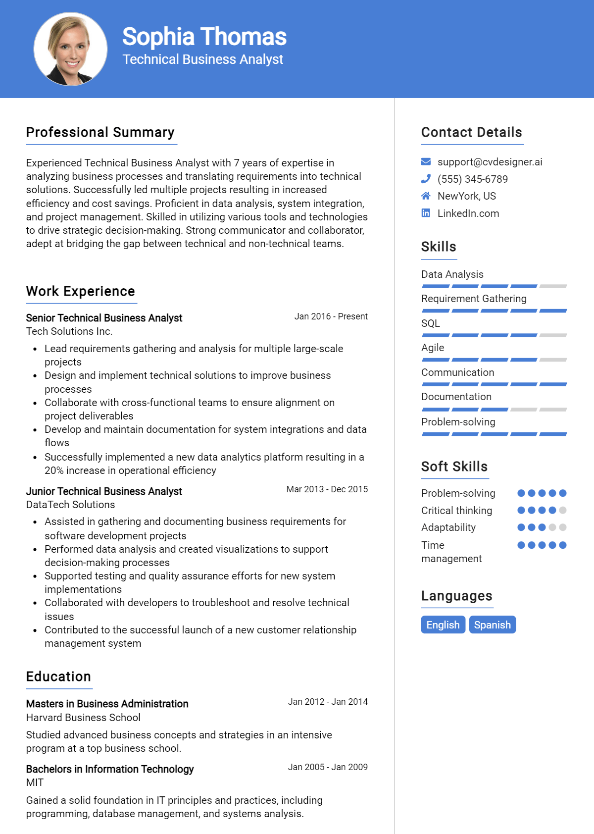 Technical Business Analyst Resume Example for 2026: Resume Guide Preview