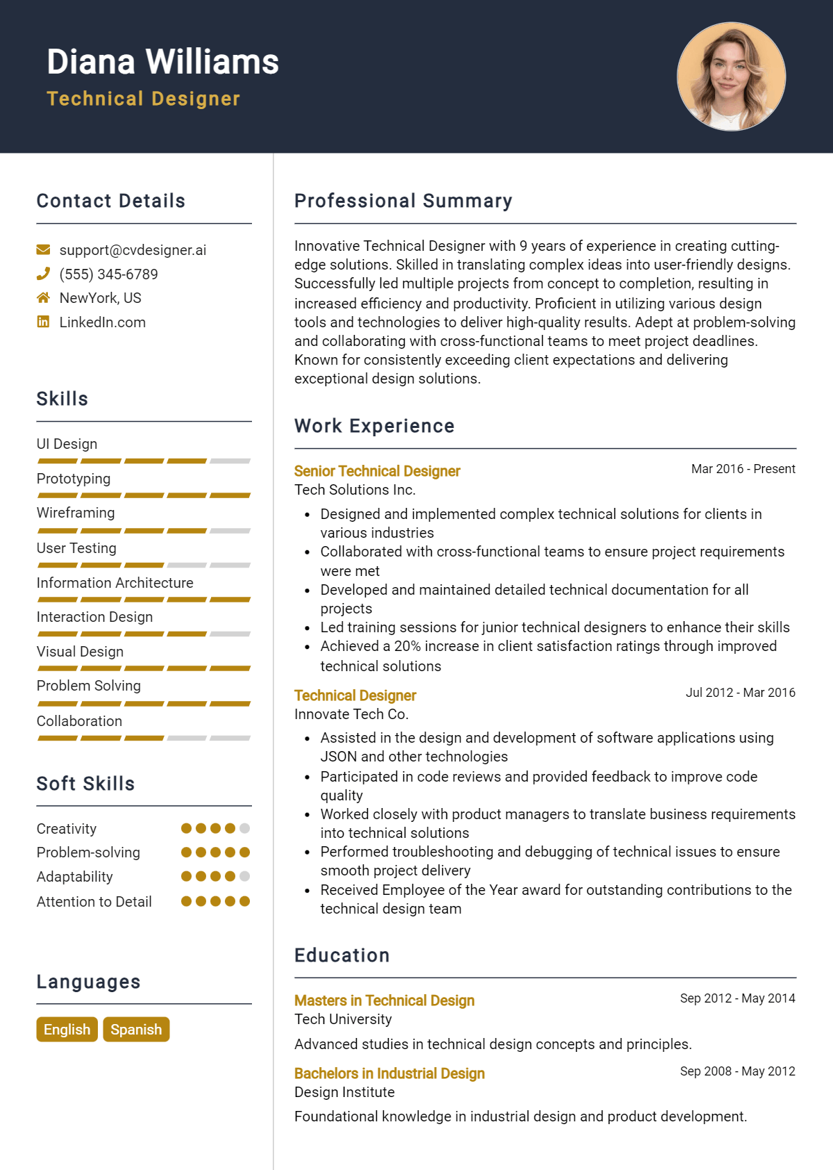 Technical Designer Resume Example for 2026: Writing Guide Preview