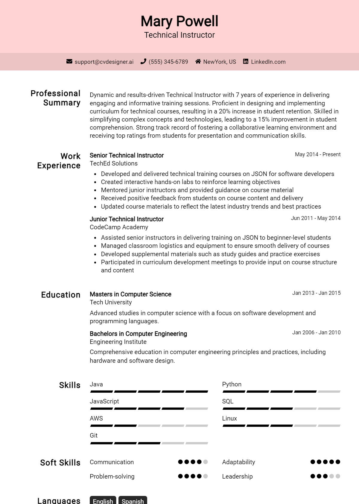 Technical Instructor Resume Example for 2026: Expert Tips & Templates Preview