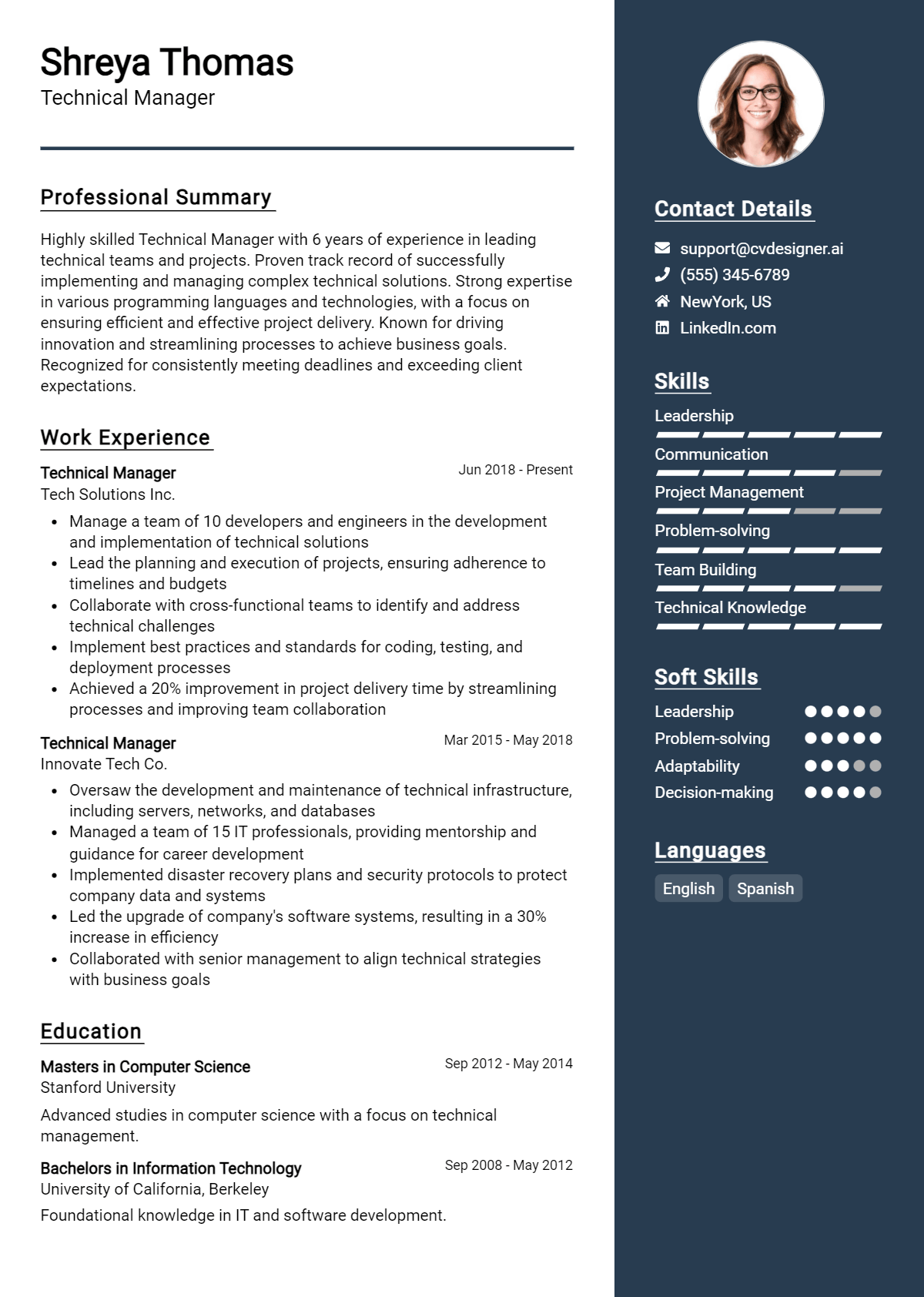 Technical Manager Resume Example for 2026: Resume Guide Preview