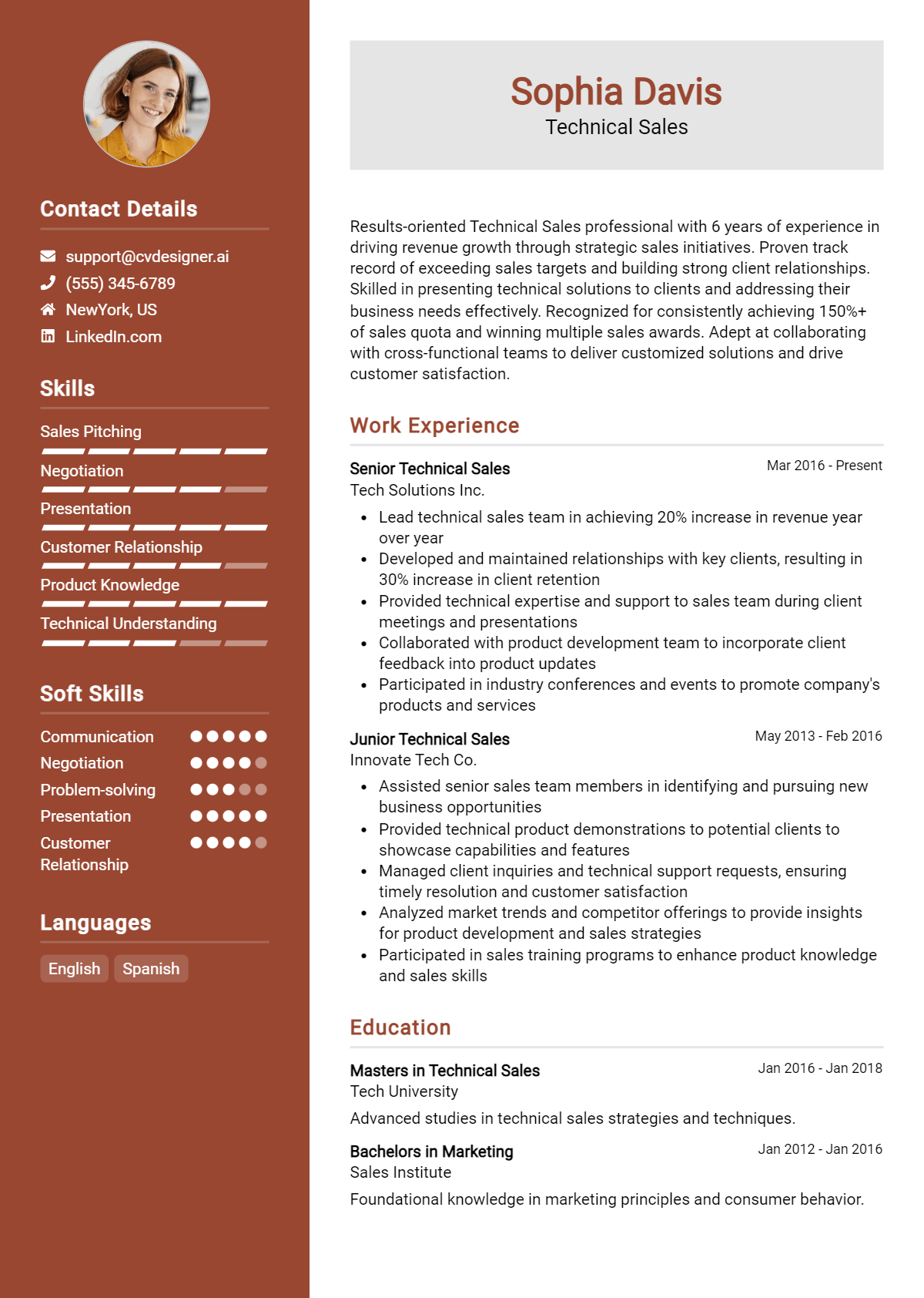 Technical Sales Resume Example for 2026: Free Samples Preview